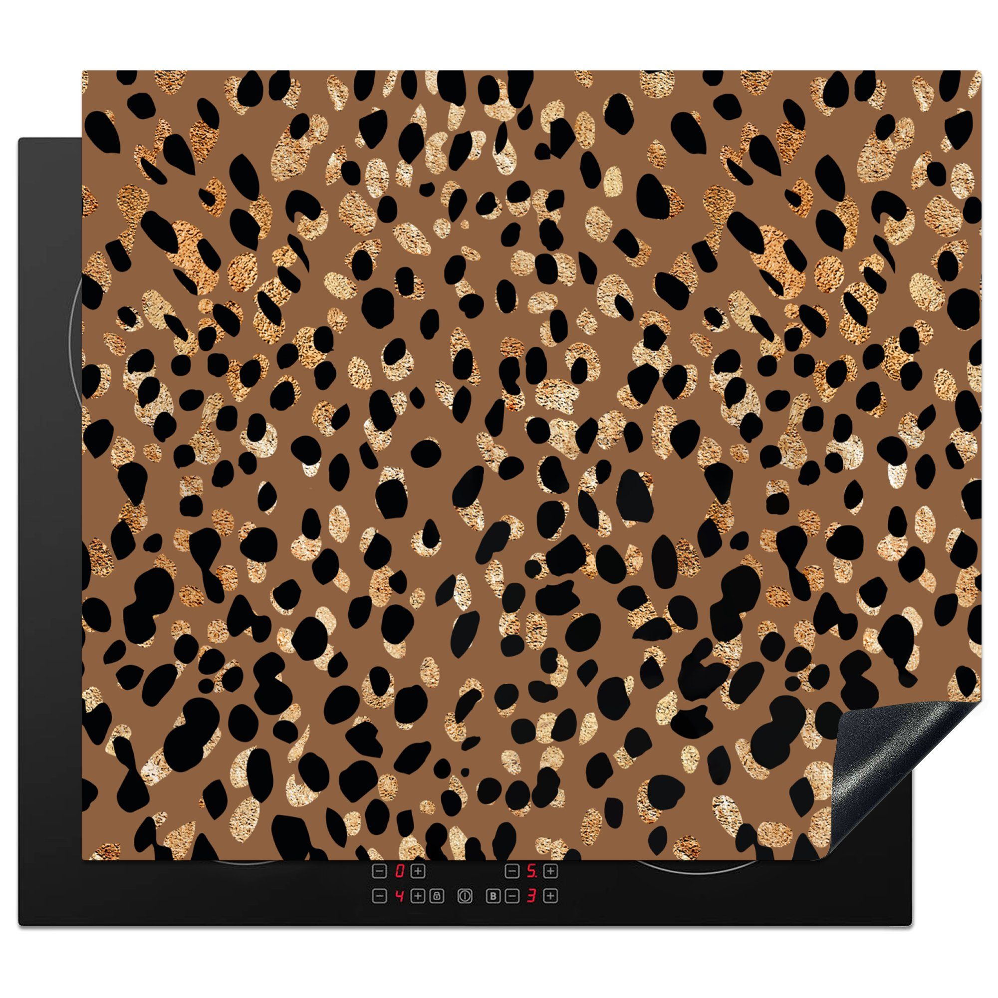 MuchoWow Herdblende-/Abdeckplatte Leopard - Tiermuster - Gold, Vinyl, (1 tlg), 59x52 cm, Ceranfeldabdeckung für die küche, Induktionsmatte