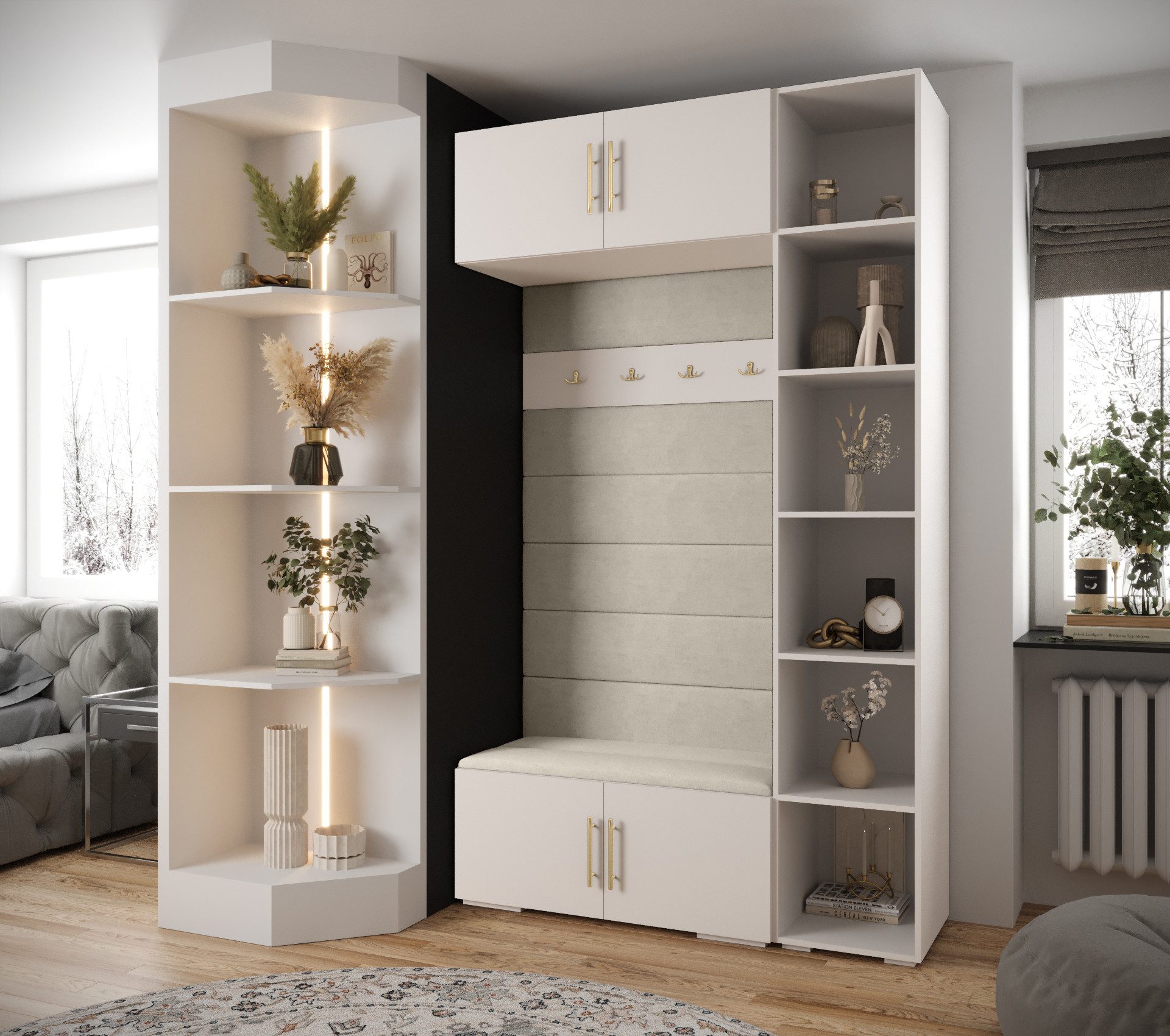 ABIKS MÖBEL Kompaktgarderobe INOVA 3 SATZ 20 Möbelset, Garderobe mit Kleiderstange und Regalen