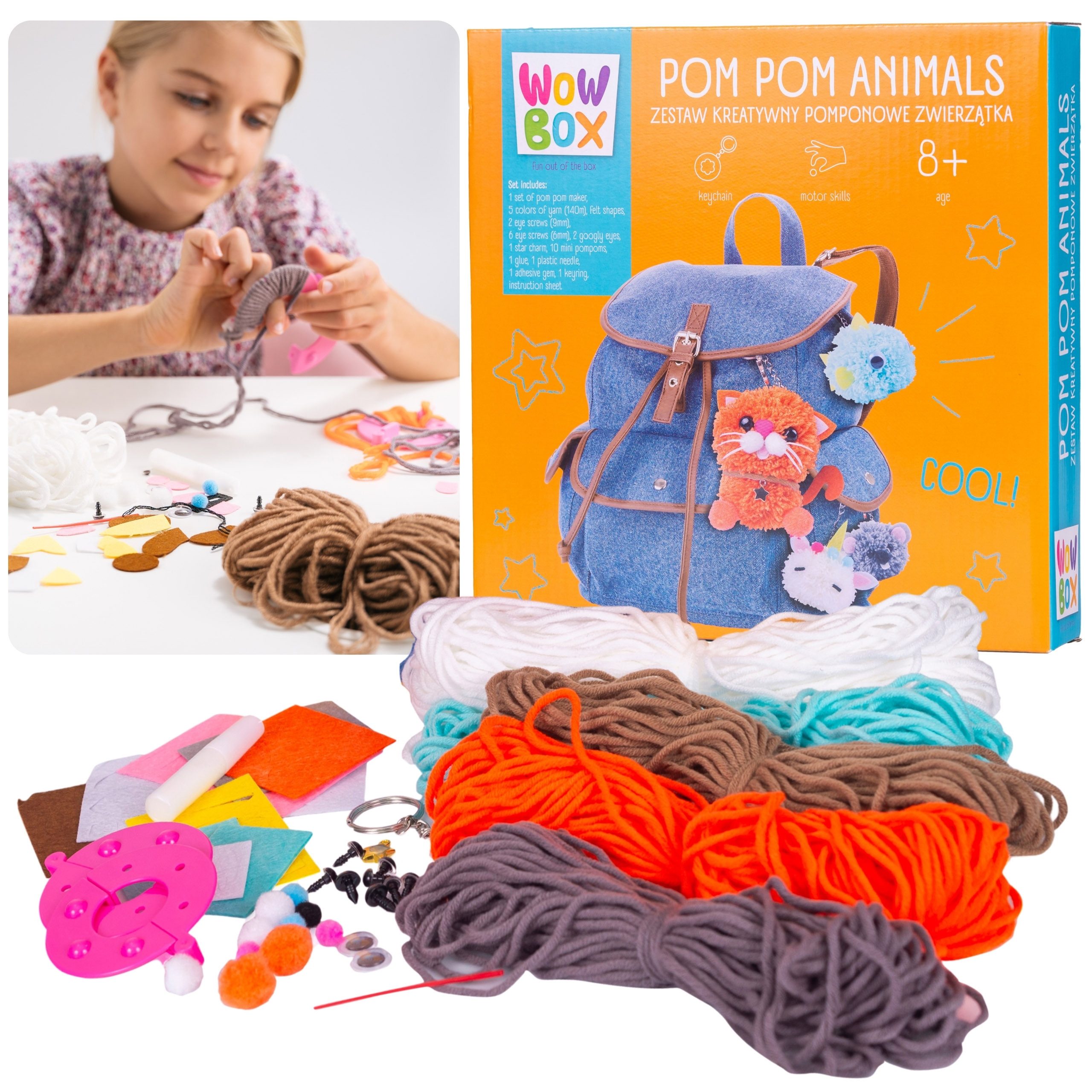 WOW Stickerbuch WOW Box Kreativset POMPON-TIERE DIY aus Garn 8+