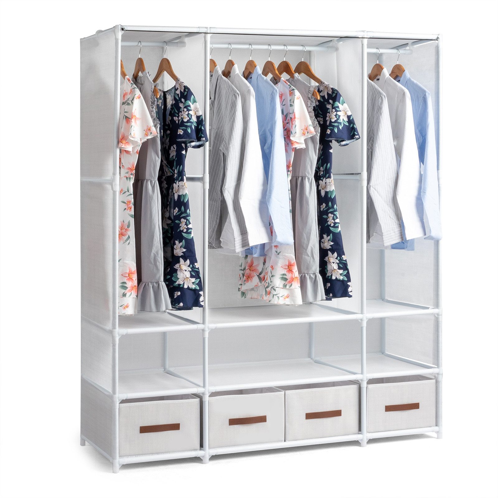 VINGLI Stoffschrank offen, Kleiderschrank mit Kleiderstange und Ablagen Stabil