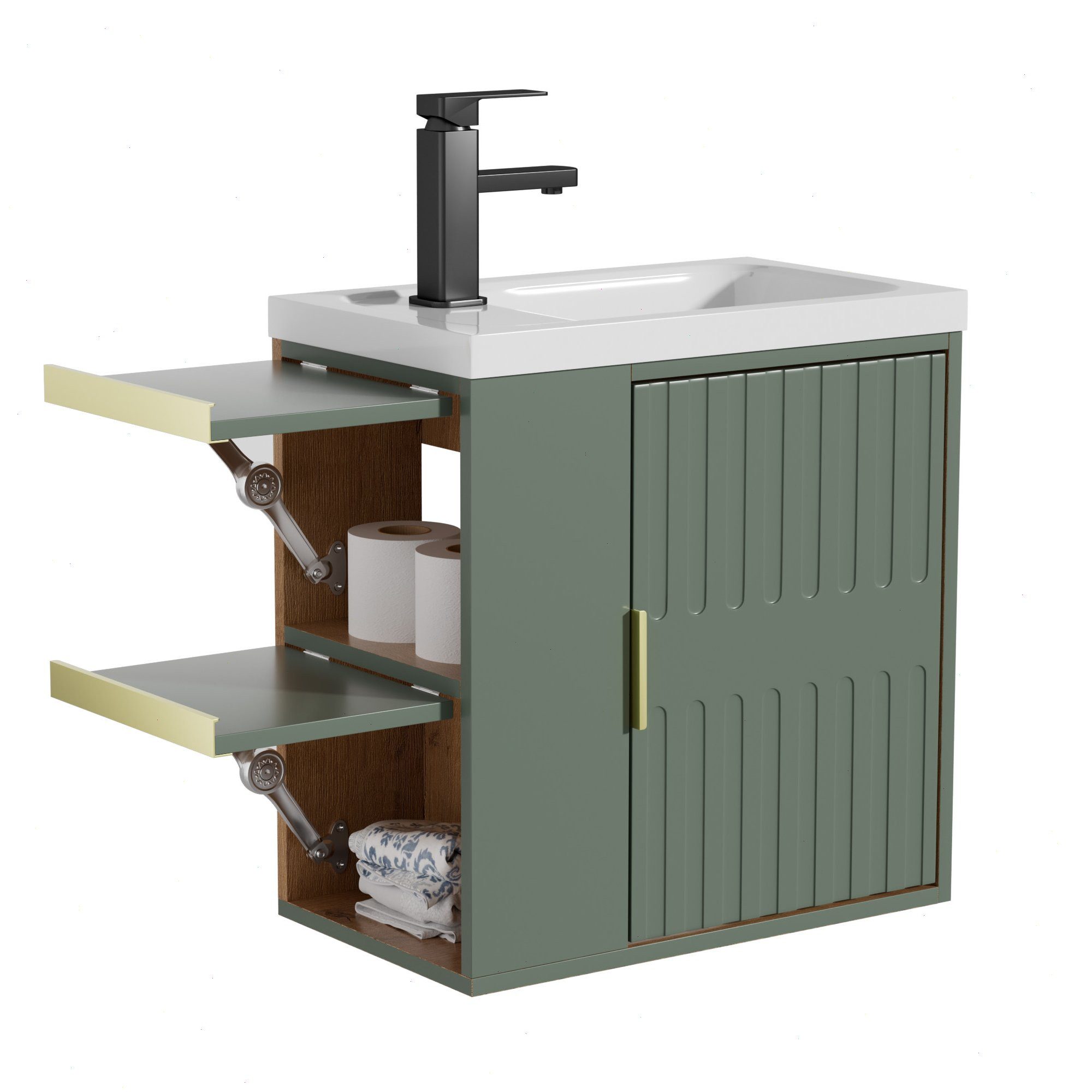 UEV Waschtisch Waschtisch mit Unterschrank (Waschtischunterschrank hängend, Waschplatz ausreichend Stauraum,Badmöbel Set für Badezimmer, Waschtisch mit Unterschrank Wasserhahn), Waschtisch mit Unterschrank hängend 50,5 cm
