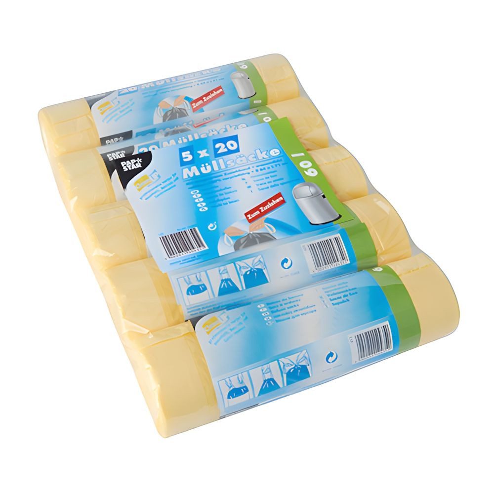 PAPSTAR Müllbeutel Müllsäcke mit Zugband, HDPE 60 l 71 cm x 64 cm gelb 18 my 500 Stk