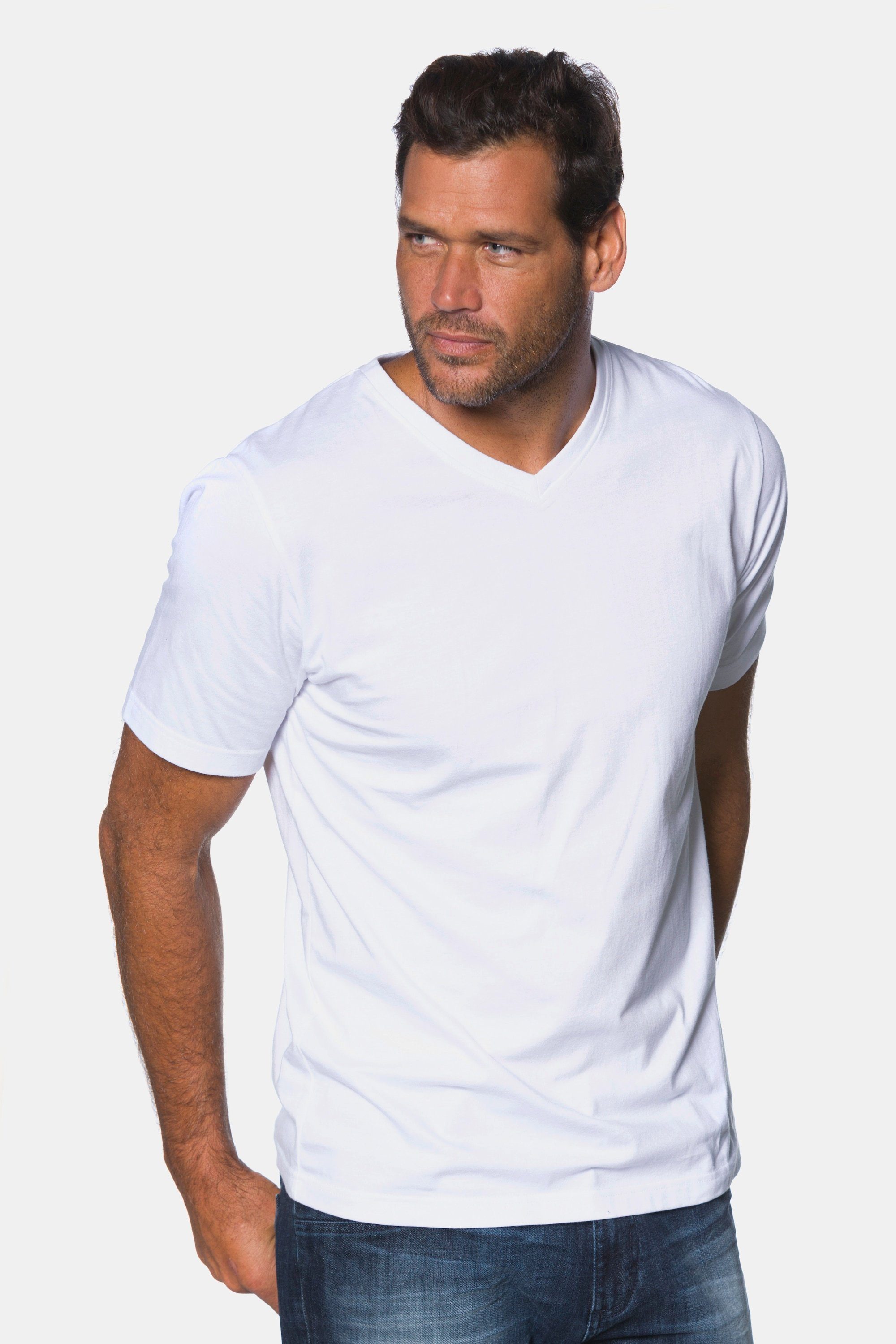 JP1880 T-Shirt T-Shirt Basic V-Ausschnitt bis 8XL schneeweiß