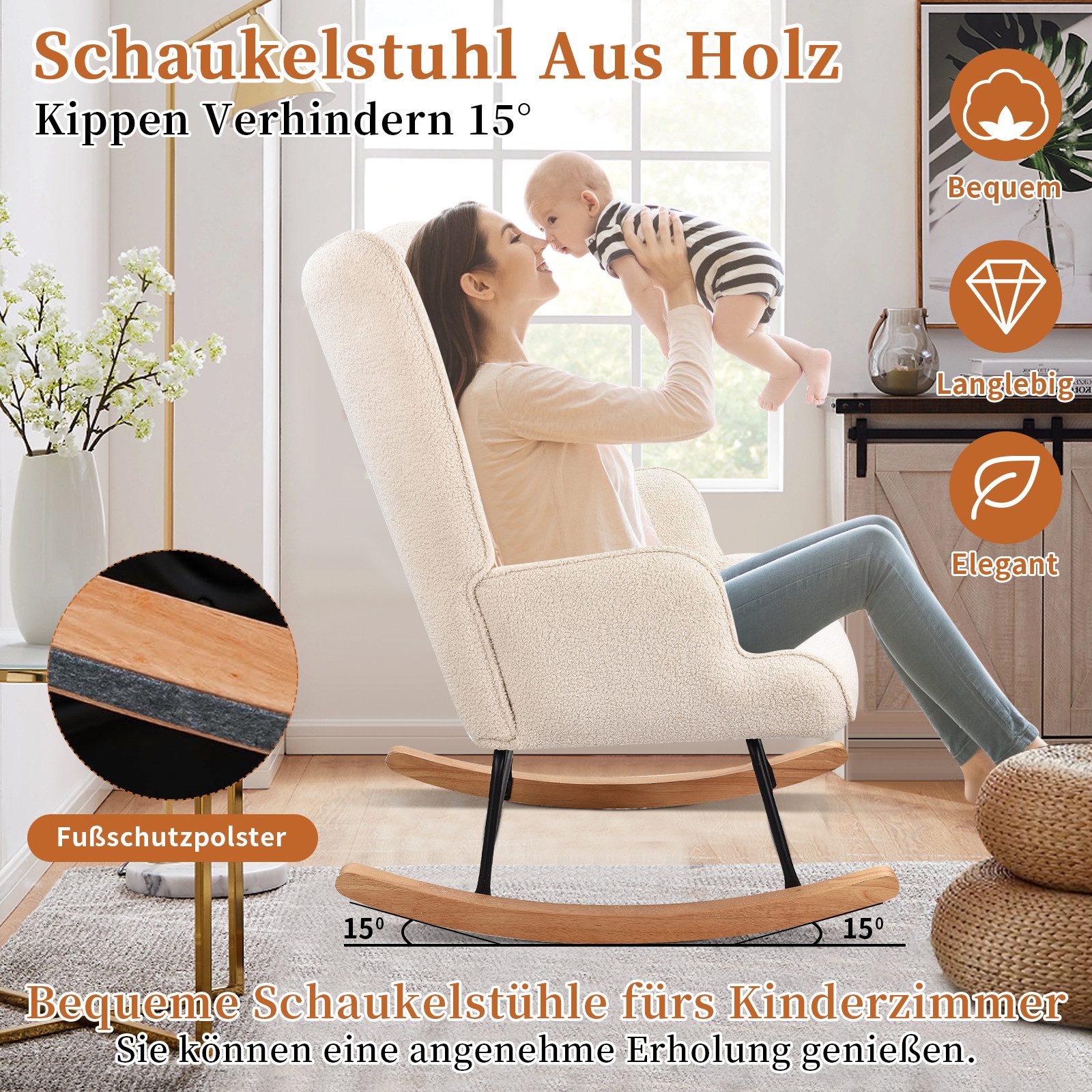 SEEZSSA Schaukelstuhl Schaukelstuhl Stillsessel Relaxsessel Schaukelsessel, Mit Holzkufen Wohnzimmersessel für Schlafzimmer Kinderzimmer