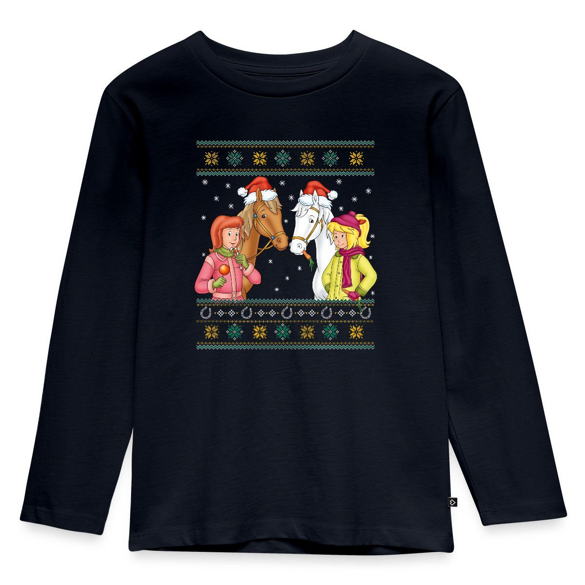 Spreadshirt T-Shirt Bibi und Tina Amadeus Sabrina Weihnachts-Design Kinder Premium Langarm (1-tlg)