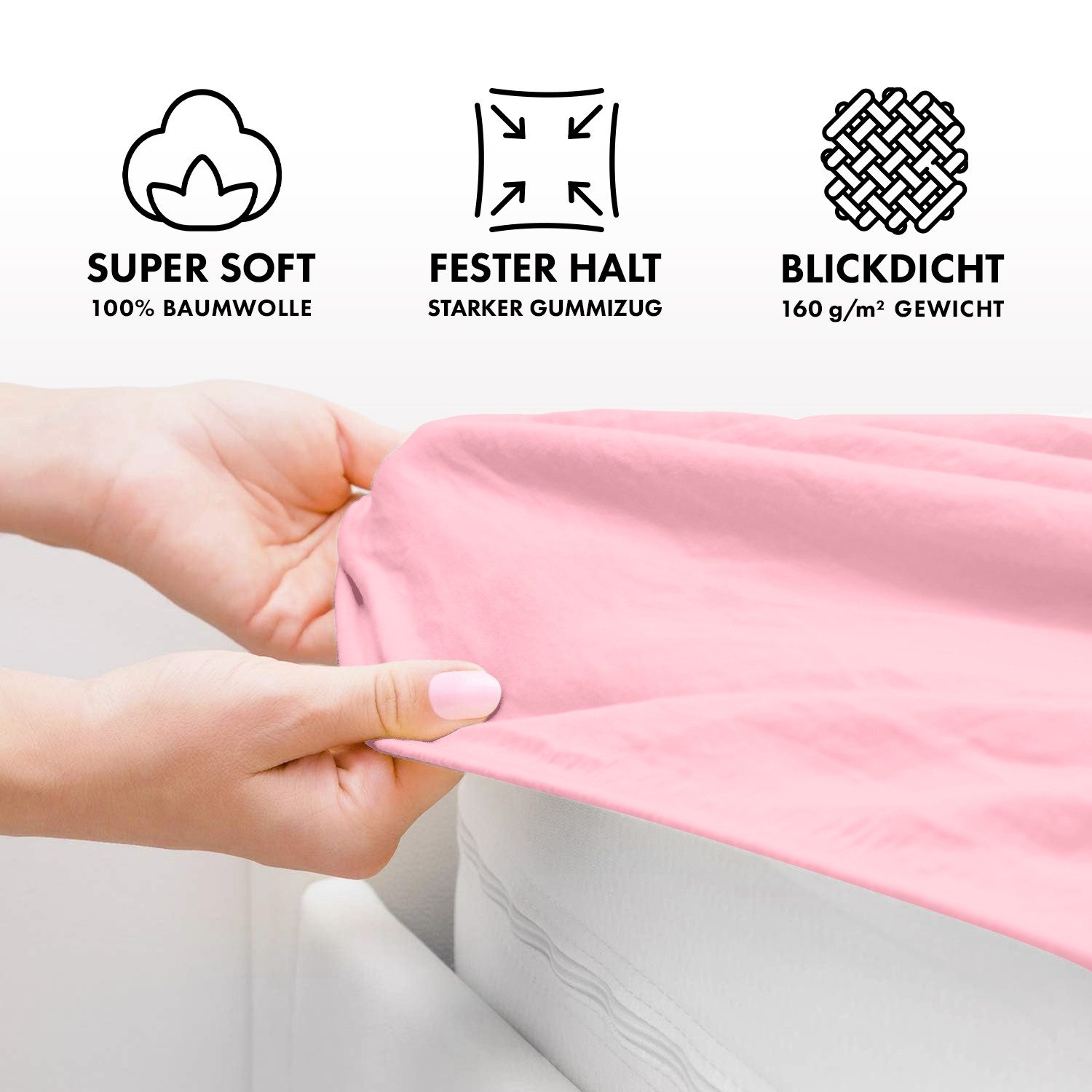 Jacobson Spannbettlaken BOXSPRING & ÜBERLÄNGE aus 100% Baumwolle, für hohe & lange Matratzen, Jersey Bettlaken 160 g/m² – Bild 3 von 5