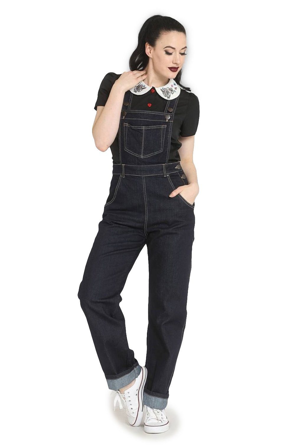 Hell Bunny Latzhose Elly May Denim Dungaree Blau Retro Vintage 50s Rockabilly