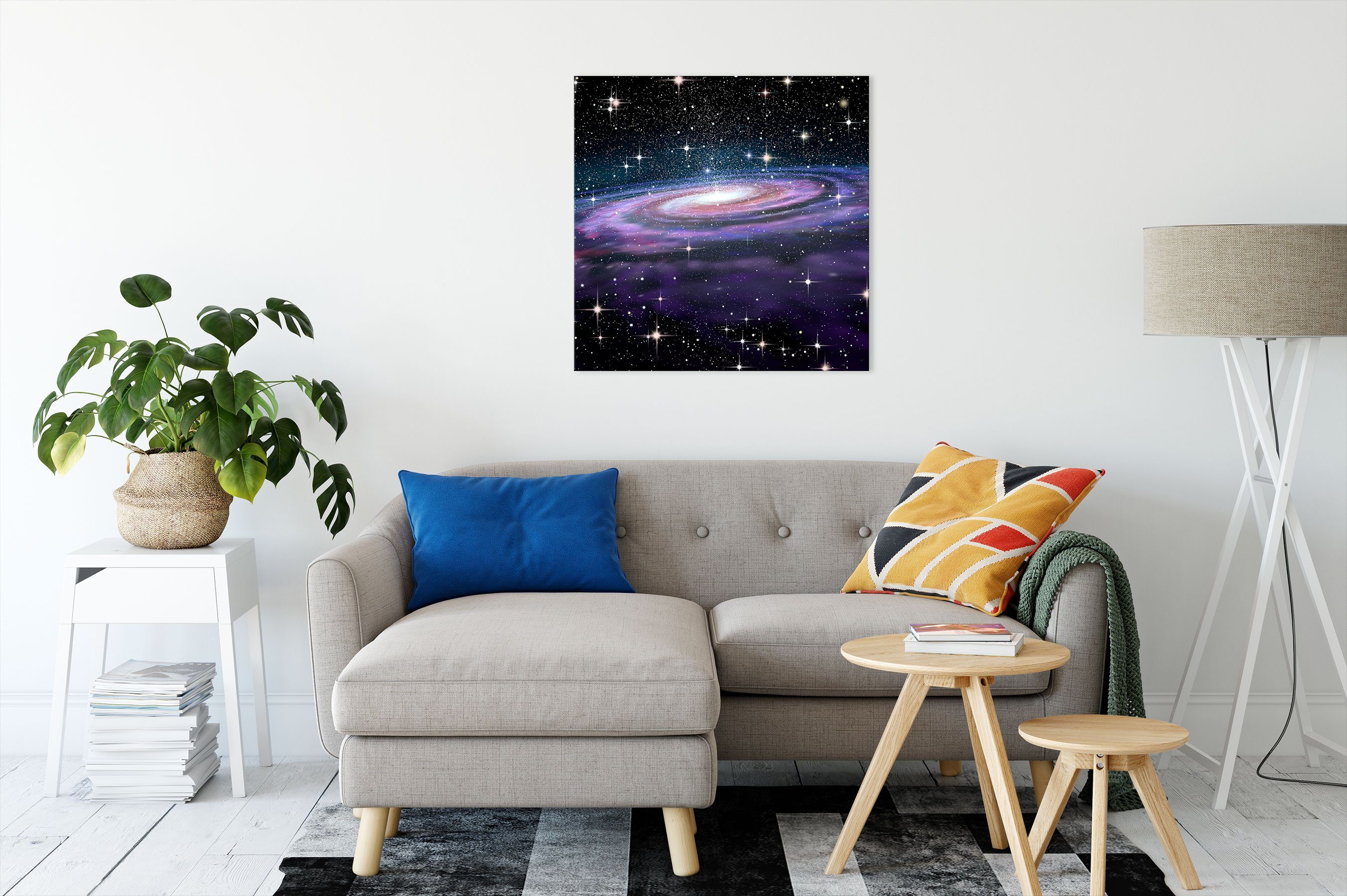 Zackenaufhänger Spiralgalaxie (1 Pixxprint Weltall bespannt, Leinwandbild Leinwandbild Weltall, Spiralgalaxie St), im im inkl. fertig