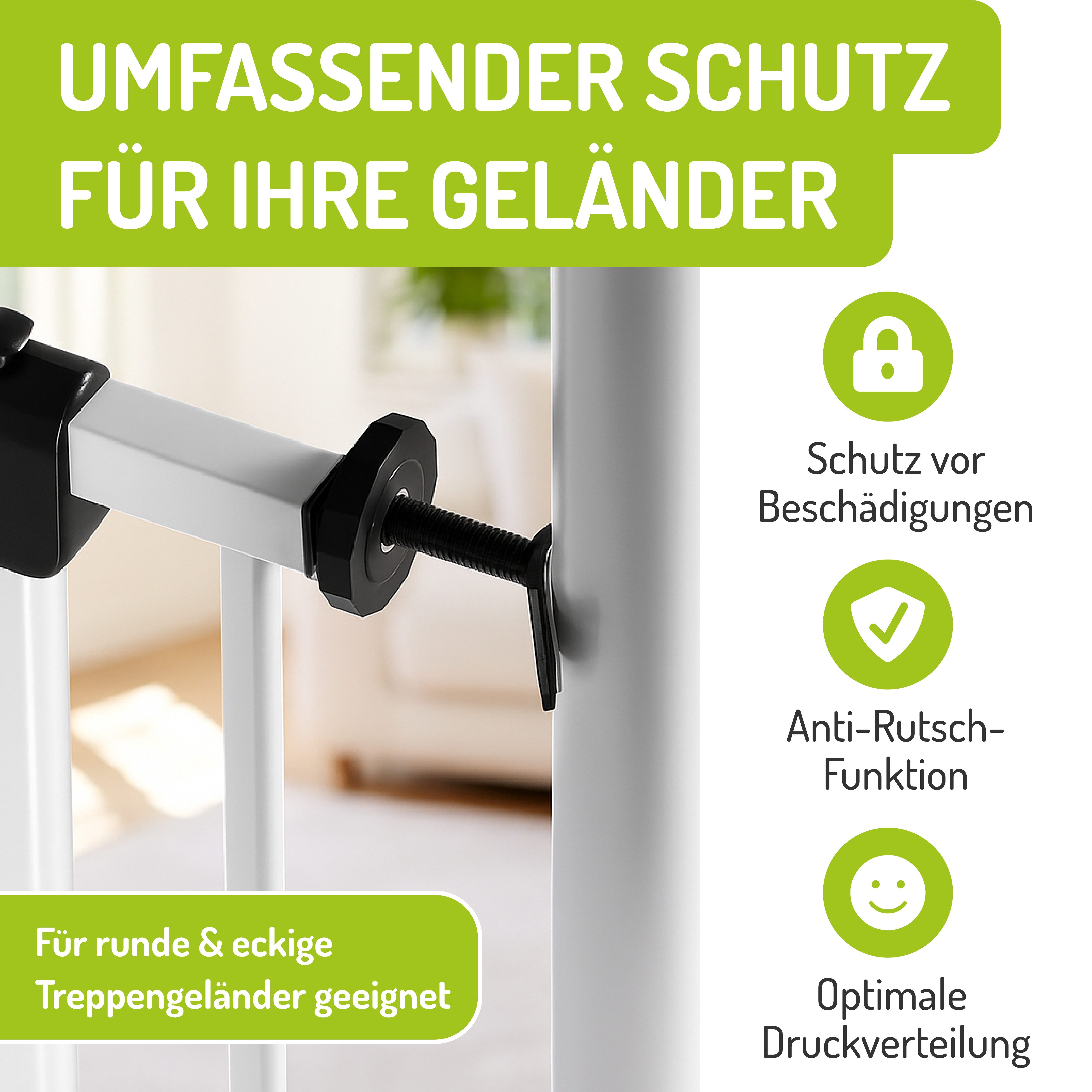 BOMI Türschutzgitter Y-Adapter zur Montage von Babygitter an Treppen (2 St), Befestigung der Treppe - Ohne Bohren - Rutschfest