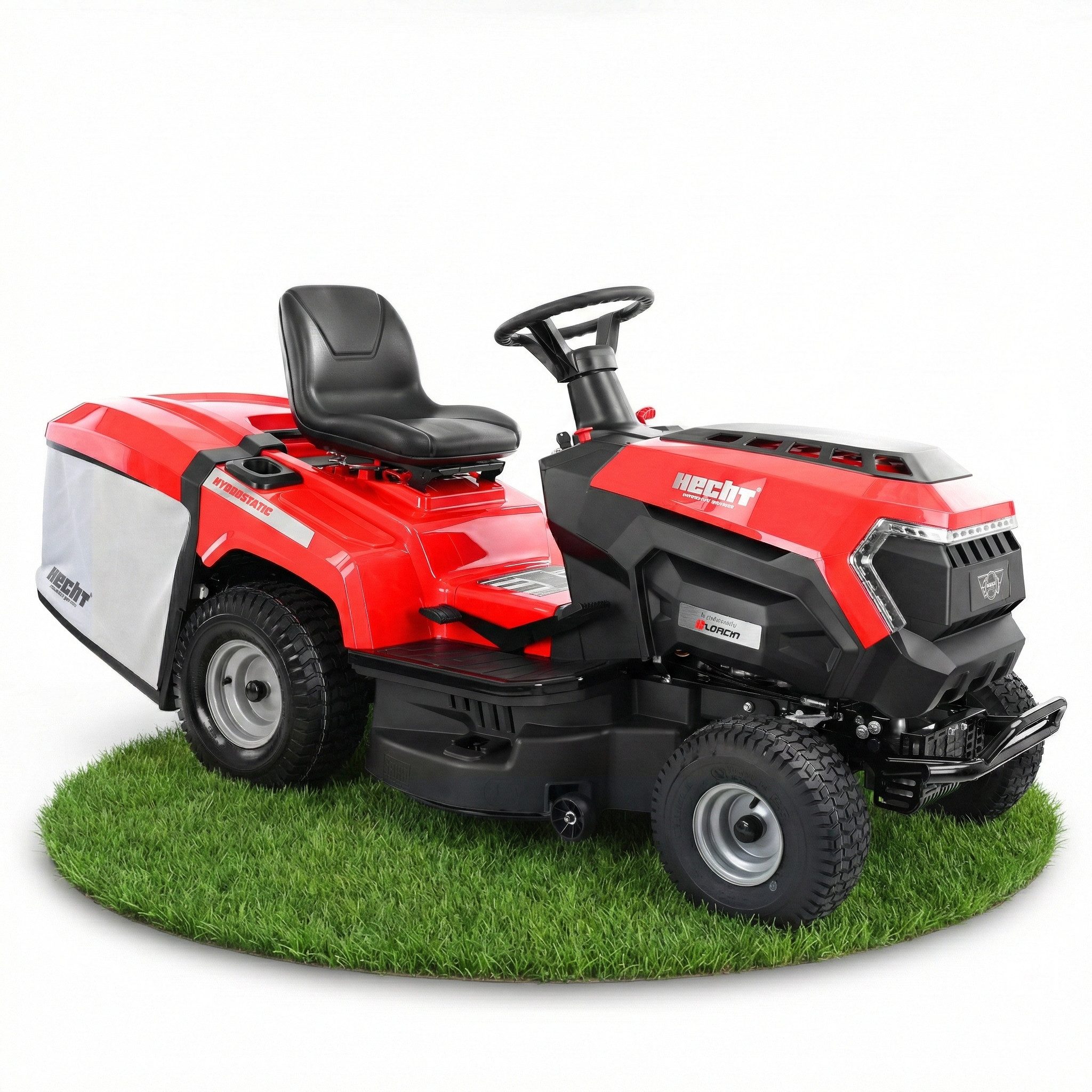 Hecht Rasentraktor Aufsitz Rasenmäher mit Hydrostat-Getriebe, 9,2 kW / 12,5 PS, 250 Liter, 98 cm Schnittbreite, LONCIN 452 cm³, Reinigungsanschluss, LED, Messerkupplung