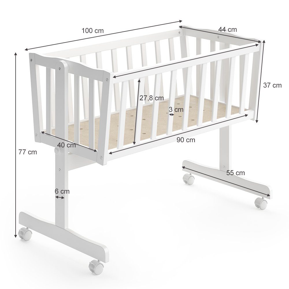 VitaliSpa® Babybett Noah, Weiß, 40x90 mit Rollen, 1-tlg.