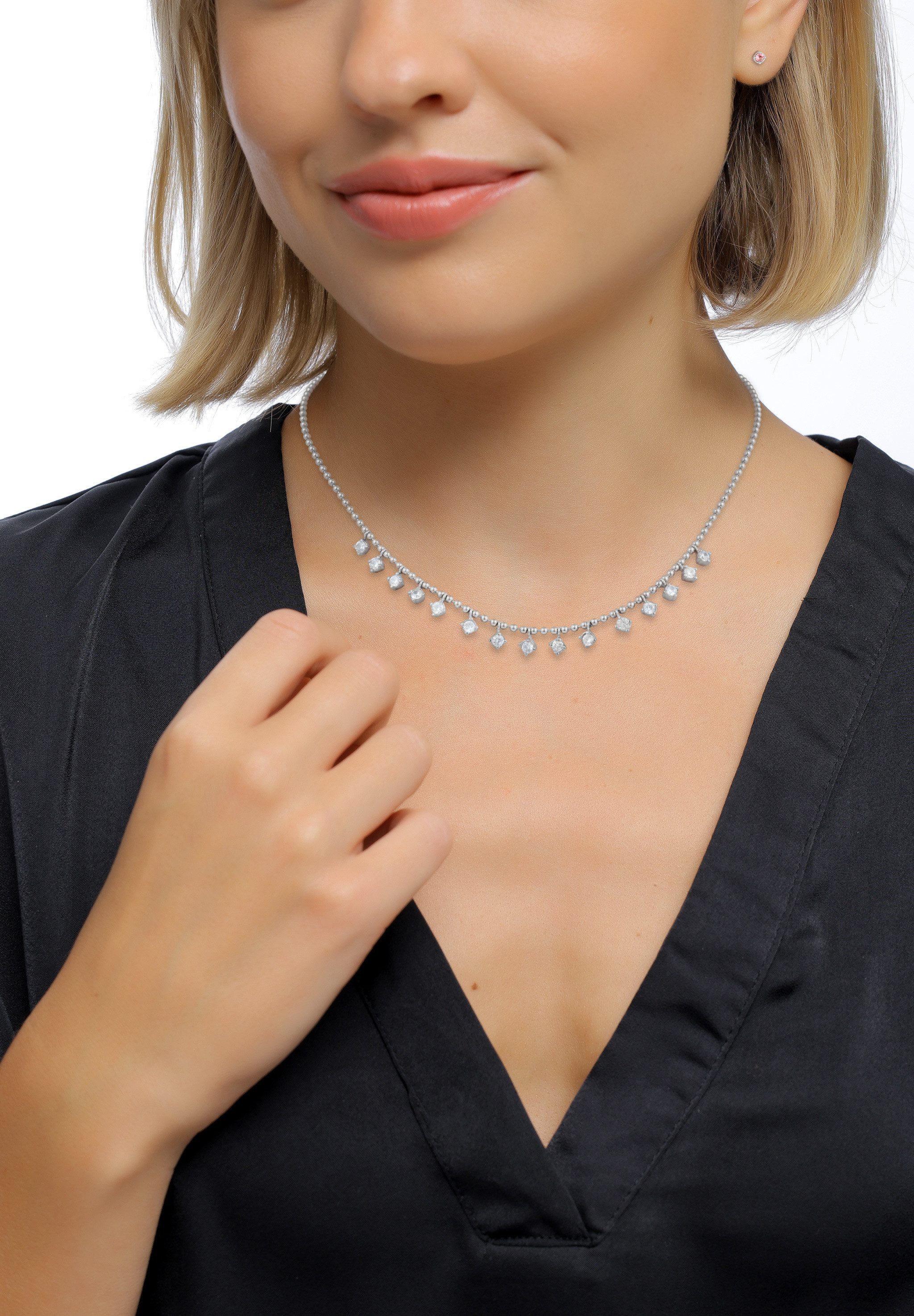 Elli Premium Kette mit Anhänger Kugelkette mit Zirkonia Weiß 925 Sterling Silber
