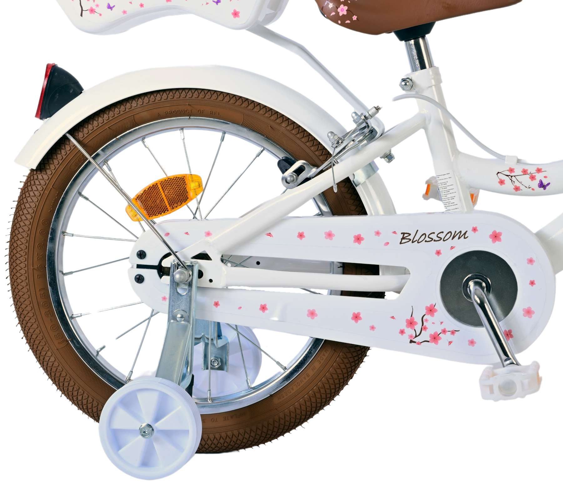Volare Kinderfahrrad Volare Blossom - Mädchen - 16 Zoll - Weiß - Zweihandbremsen, Geschlossener Kettenschutz, abnehmbare Seitenräder