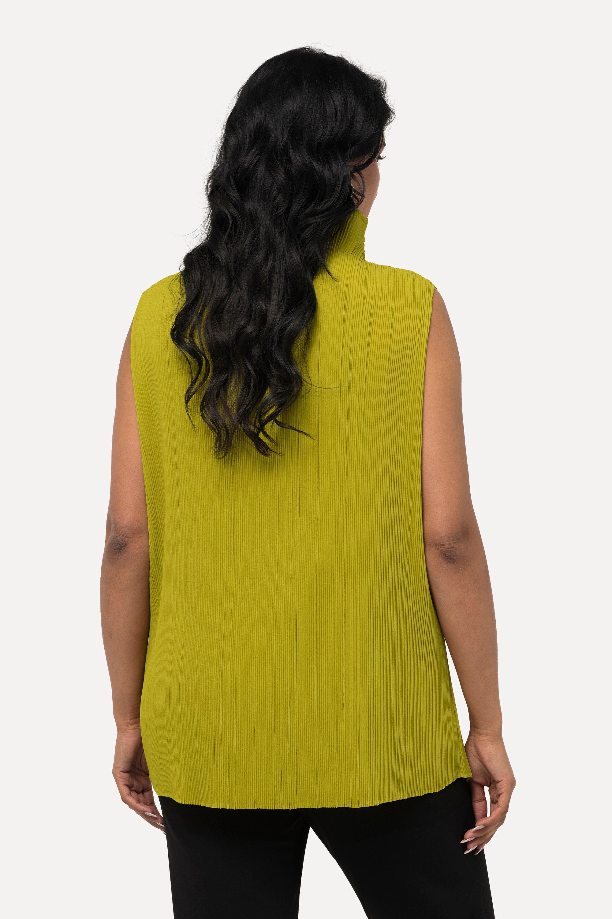 Ulla Popken Spitzenbluse Plissee-Blusentop Classic Stehkragen ärmellos