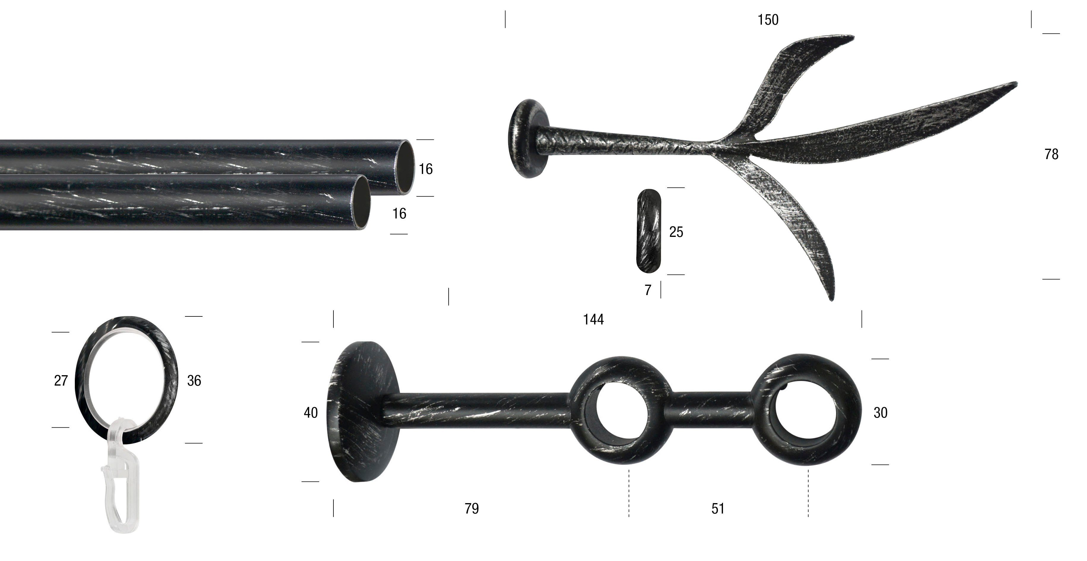 GARESA Gardinenstange ESPERANCA, Ø 16 mm, 2-läufig, Wunschmaßlänge, verschraubt, Metall, rustikale Vorhanggarnitur, verlängerbar, Endknopf Zweig, m. Ringe