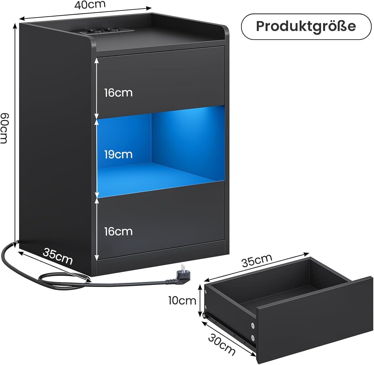 MSMASK Nachttisch mit LED-Beleuchtung und Ladestation, günstig online kaufen