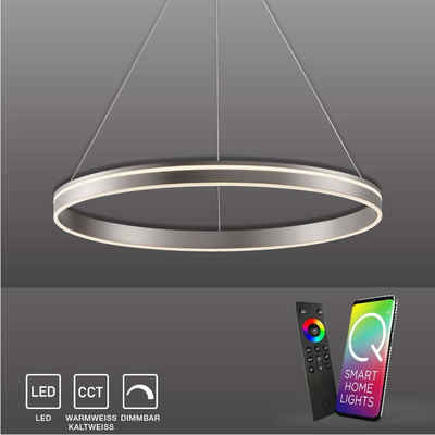 Paul Neuhaus Smarte LED-Leuchte LED Pendellampe CCT Q-Vito, Smart Home, RGB+W-Farbregelung, Dimmfunktion, Memoryfunktion, mit Leuchtmittel, Pendelleuchte Ring, dimmbar, Fernbedienung, Alexa