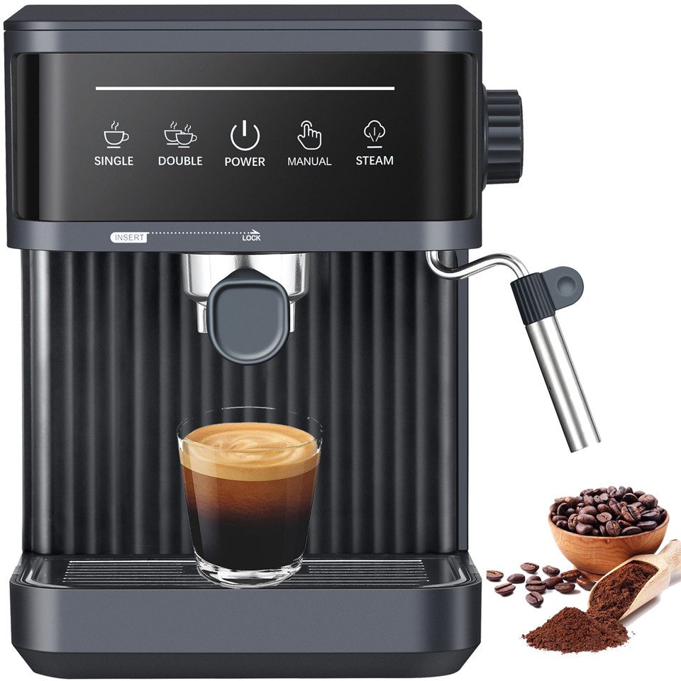 Forrlite Kaffeevollautomat Kaffeevollautomat,Espresso Siebträgermaschine 20 Bar, Kaffeemaschine für den Hausgebrauch, 850W, 1,8 Liter Wassertank