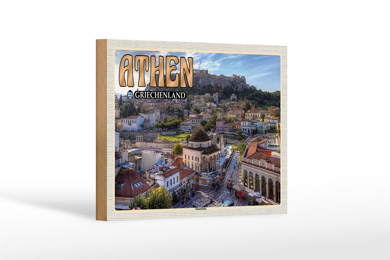 Holzbild Reise 18x12 cm Athen Griechenland Monastiraki