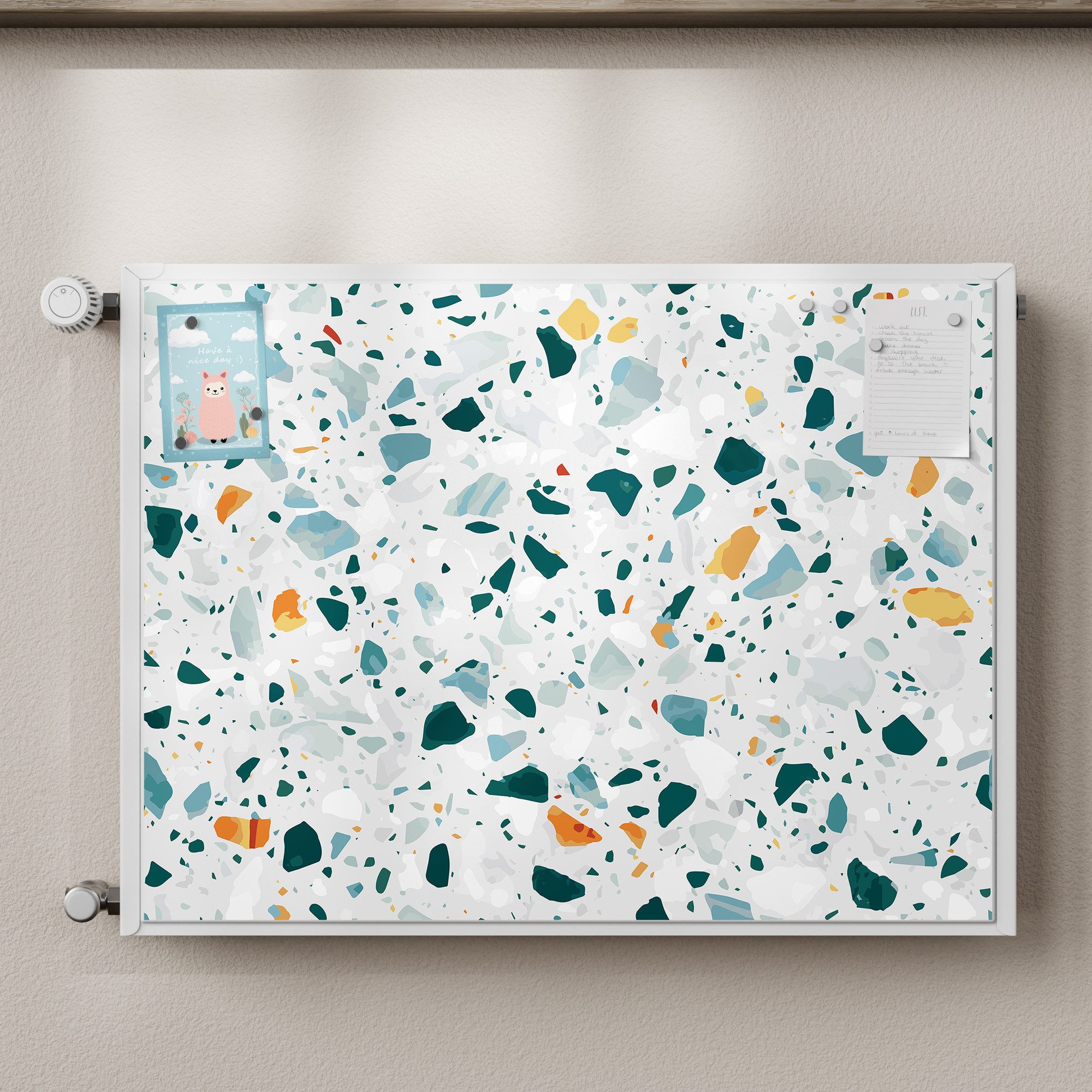 DEQORI Magnetfolie 'Bunter Terrazzo-Trend', beschreibbar Heizung Magnetmatte magnetisch Magnetfolie