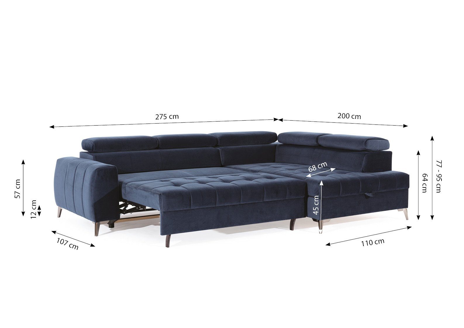 x x B200 TOULOUS Furnix Sofa Verarbeitung Auswahl, DL H95 B275 Schlaffunktion cm hochwertige Braun Automat Ecksofa mit Maße: