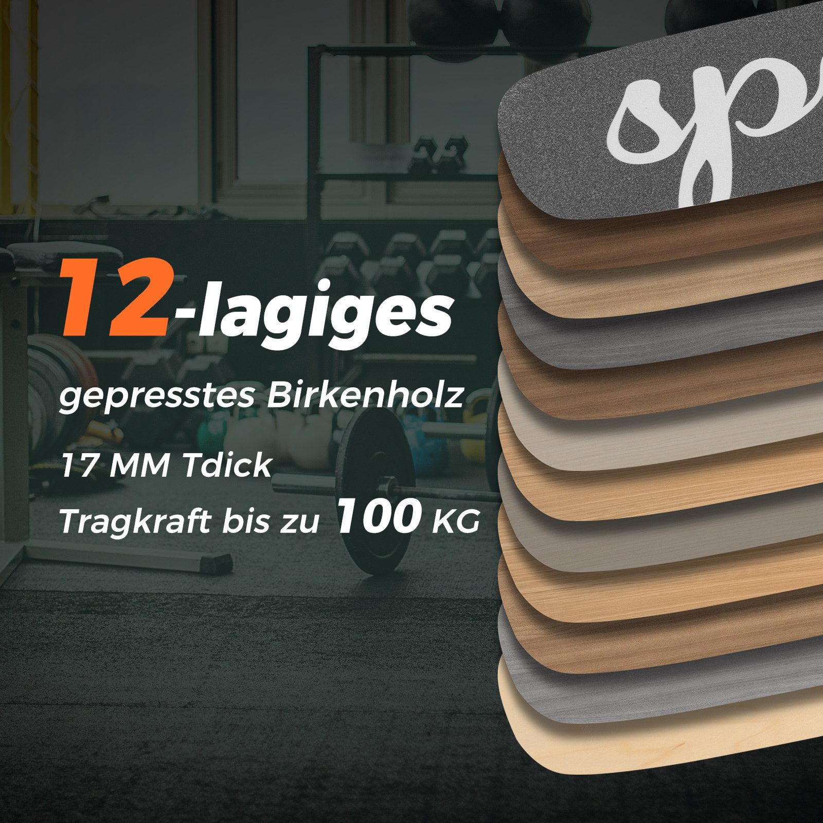 COSTWAY Balanceboard, 17 mm Wackelbrett mit 10 cm Korkrolle & Filzmatte