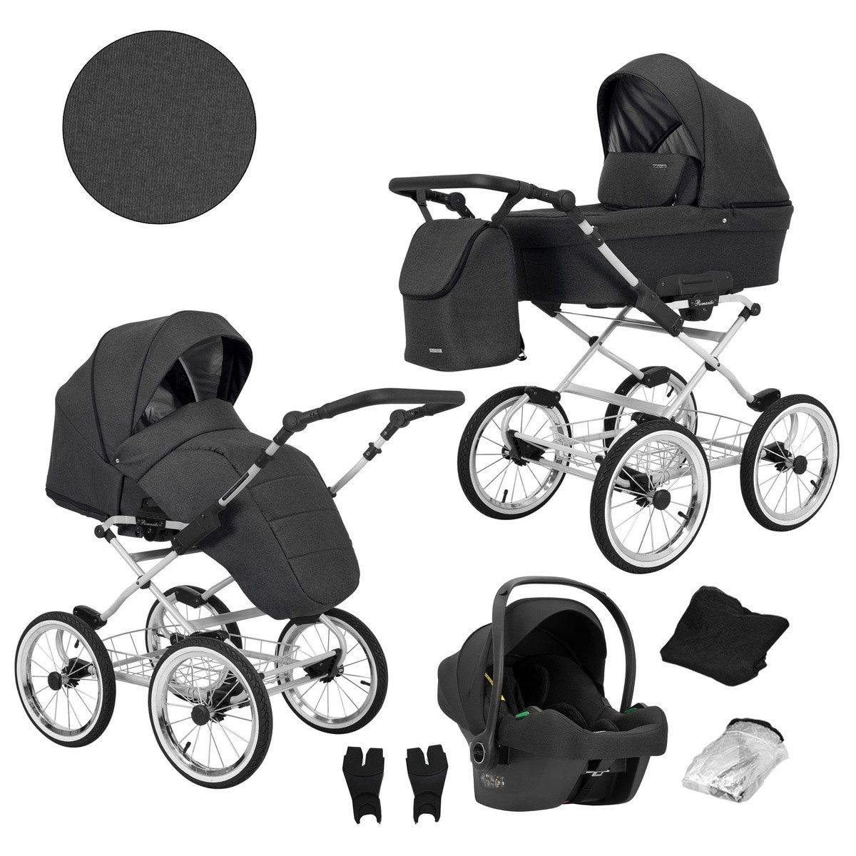KUNERT Kombi-Kinderwagen Romantic 3-in-1 Kinderwagen mit Cosmo Autositz mit AIR Wheels, Große Tragewanne, stabiler Stahlrahmen, aufblasbare Räder