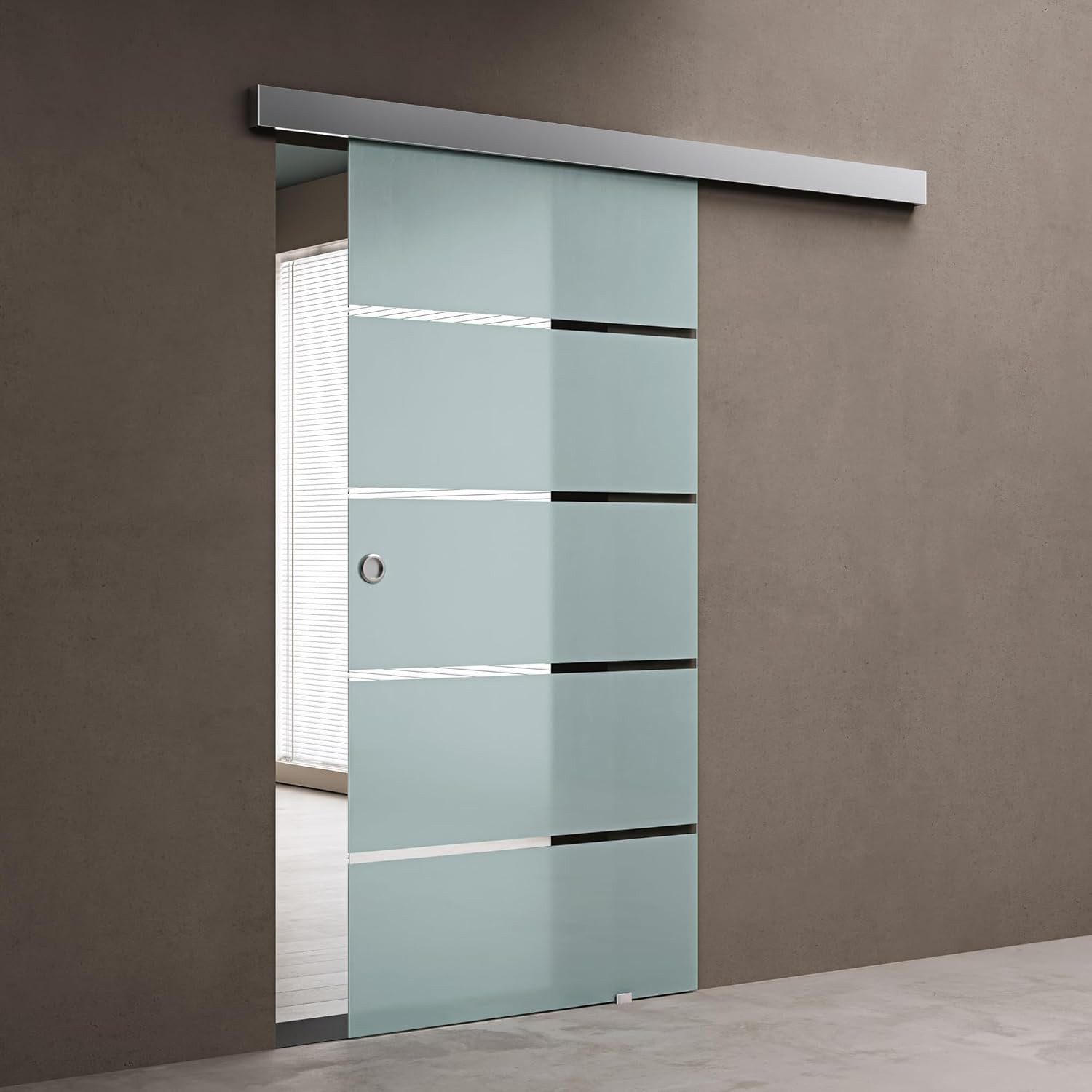 doporro Glasschiebetür komplettset Soft-Close Glas-Zimmertür H:205/215cm 8mm ESG Amalfi11, Verstellbare Bodenführung
