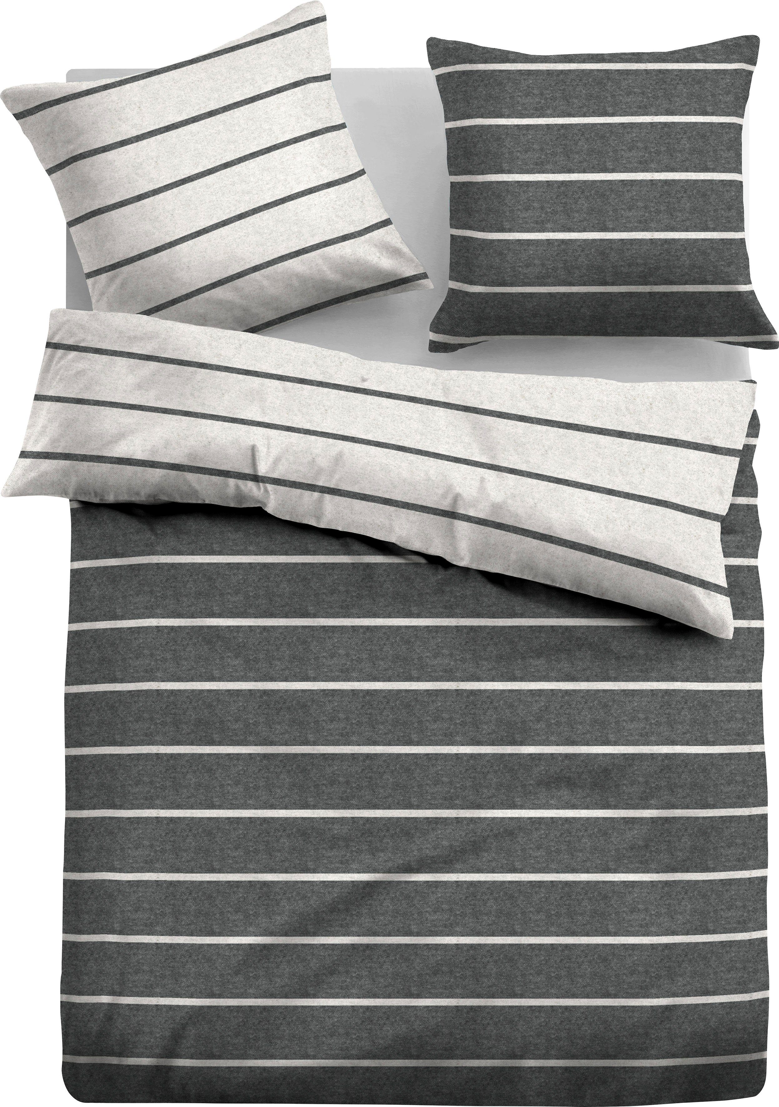 Wendebettwäsche SHADE in Gr. 135x200 oder 155x220 cm, TOM TAILOR, Flanell,  2 teilig, Flanell kuschelig warm im Winter, gestreifte Bettwäsche aus  Baumwolle