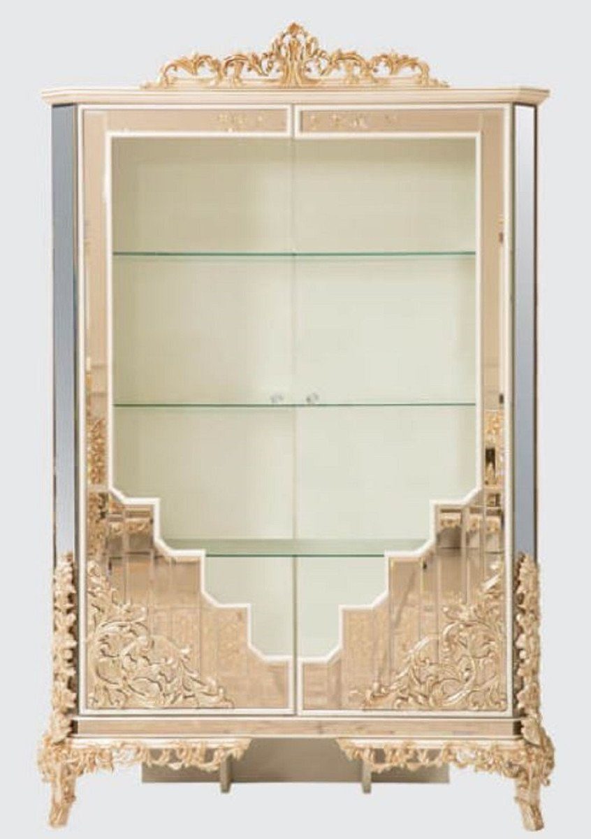 Türen mit / Möbel Massivholz Luxus Vitrine Gold Vitrinenschrank Weiß Barock Handgefertigter - Padrino Casa Prunkvolle Vitrine - 2 Barock