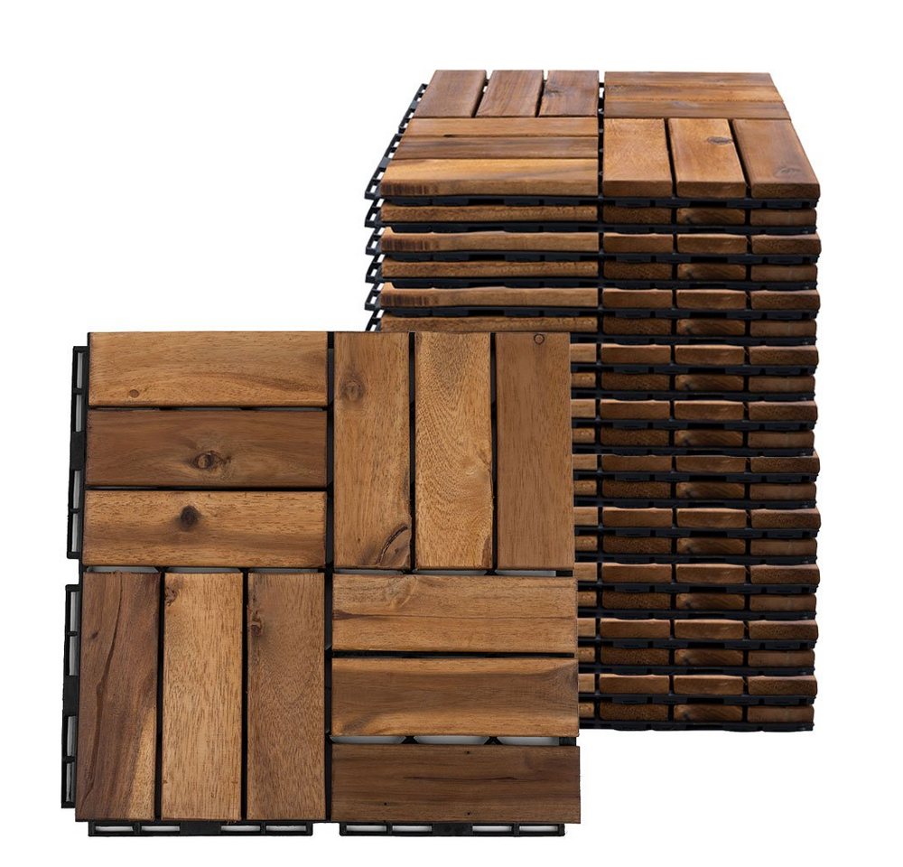 etc-shop Holzfliesen, Holzfliese Akazie 30 x 30 Klickfliesen Balkon Terrassenfliesen Holz