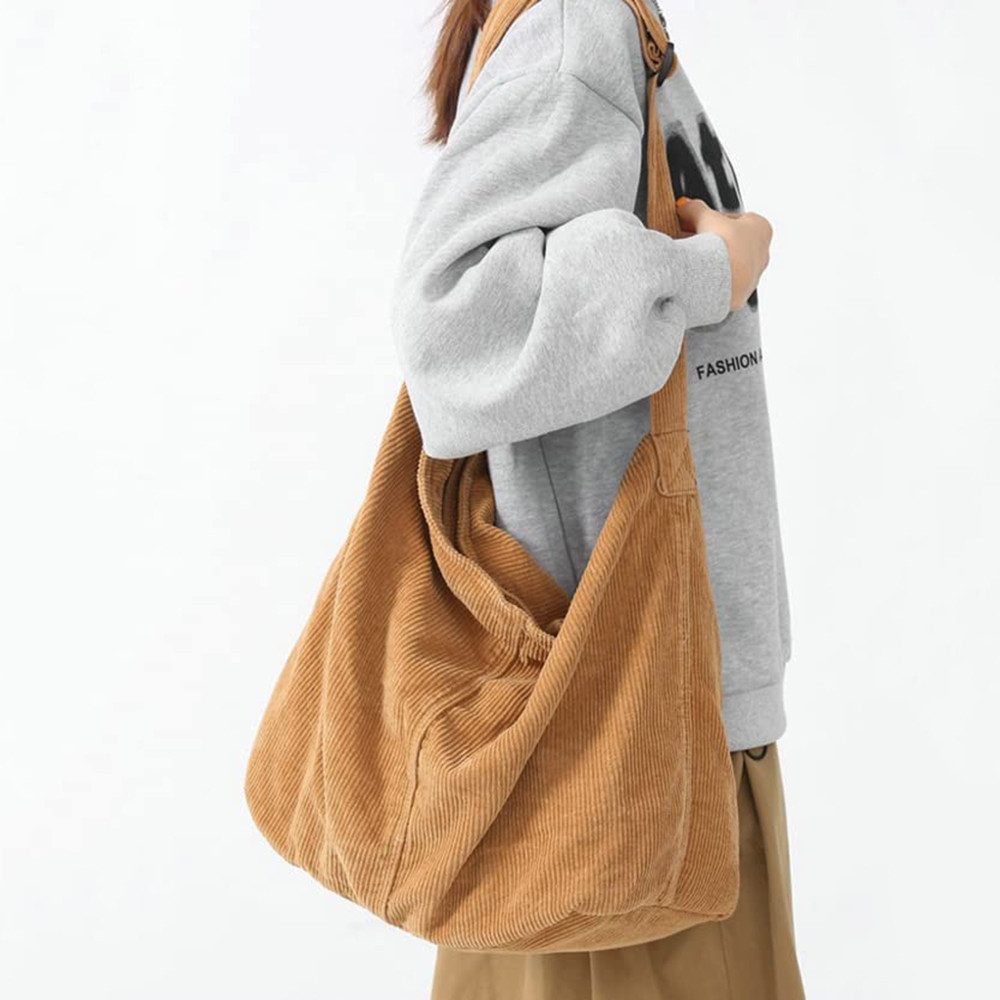 FOUORTUNATE-BEE Schultertasche Cord Umhängetasche Casual Crossbody Mode Retro große Tasche – Bild 5 von 5