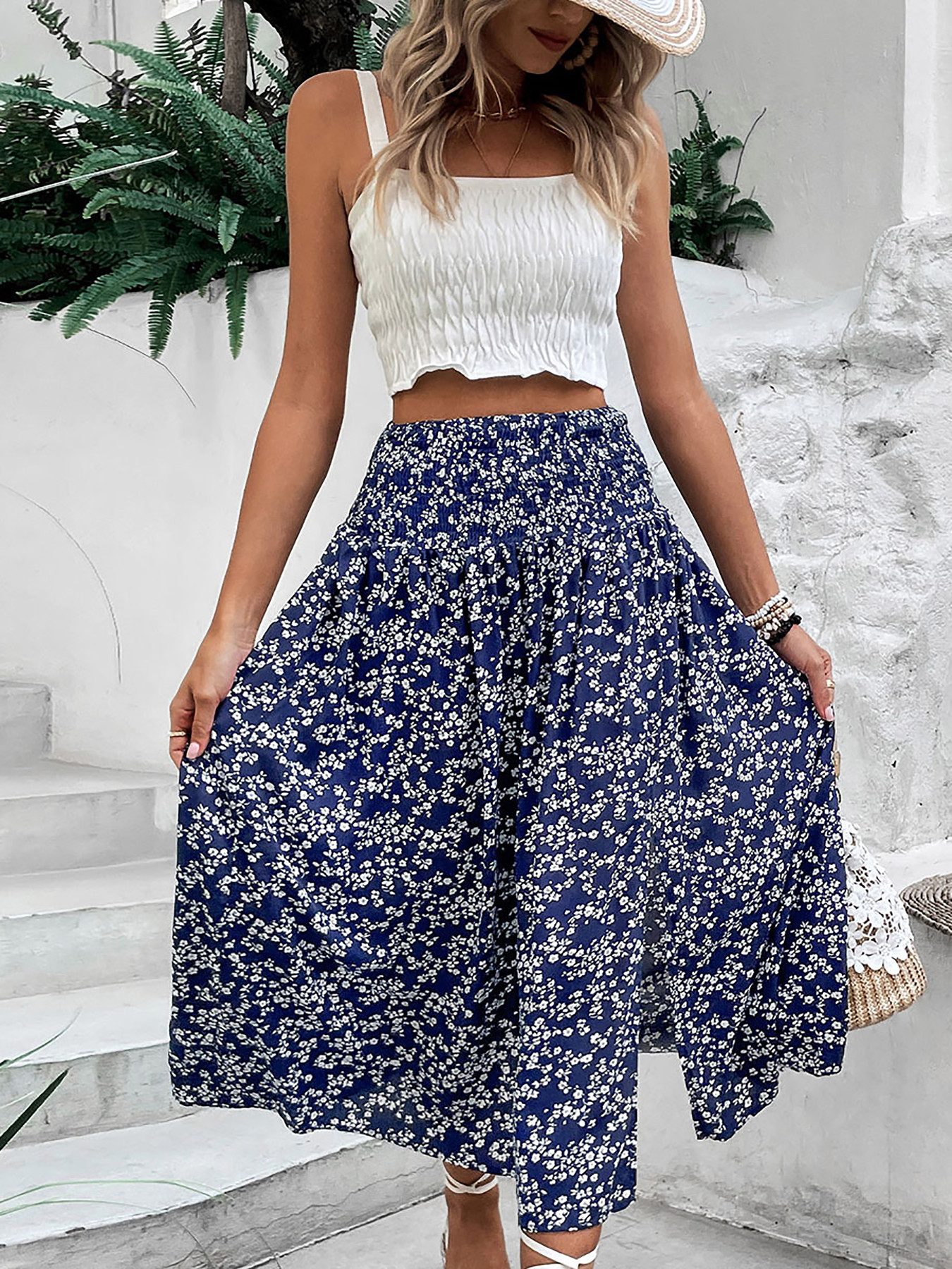 DEBAIJIA Midirock Damen Röcke Sommer Floral günstig online kaufen