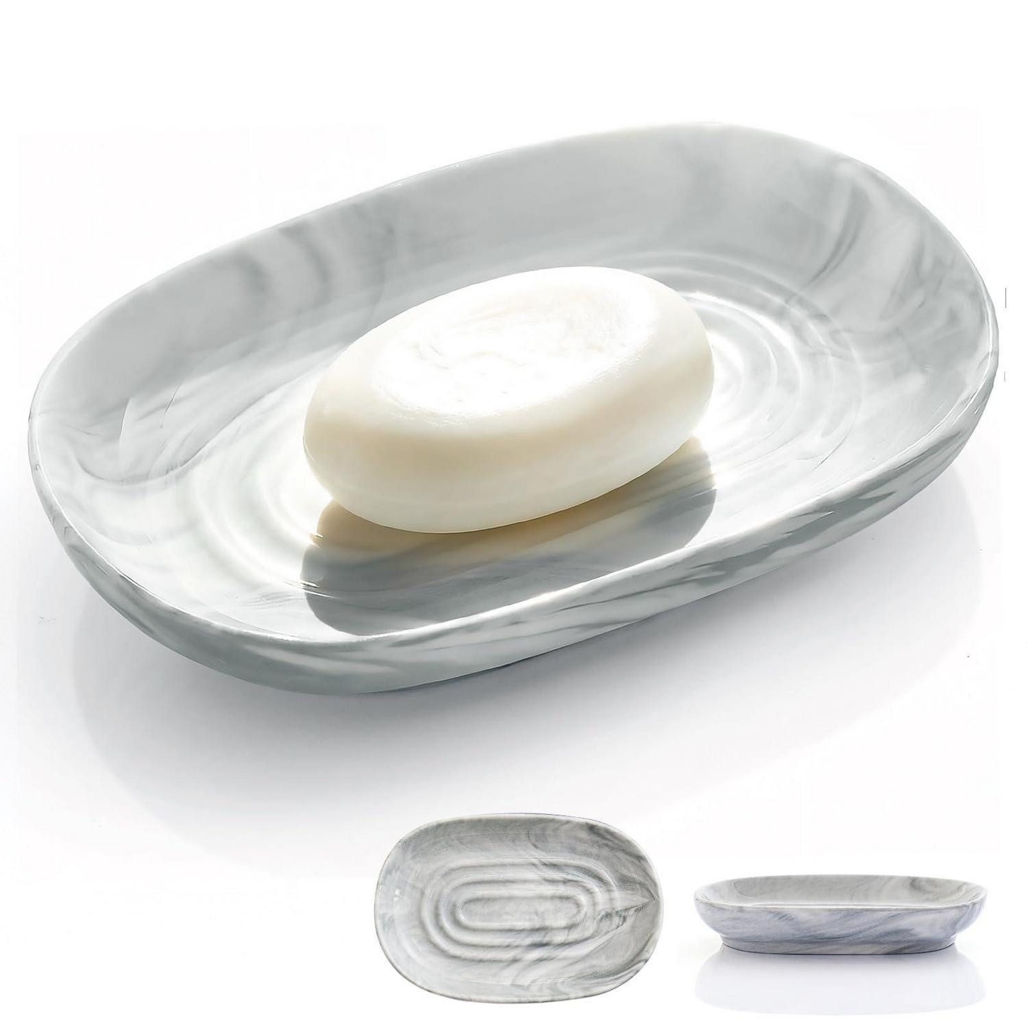 LuxusKollektion Seifenschale Seifenschale Keramik Marmor Optik Grau, Breite: 8.5 cm, 1-St.