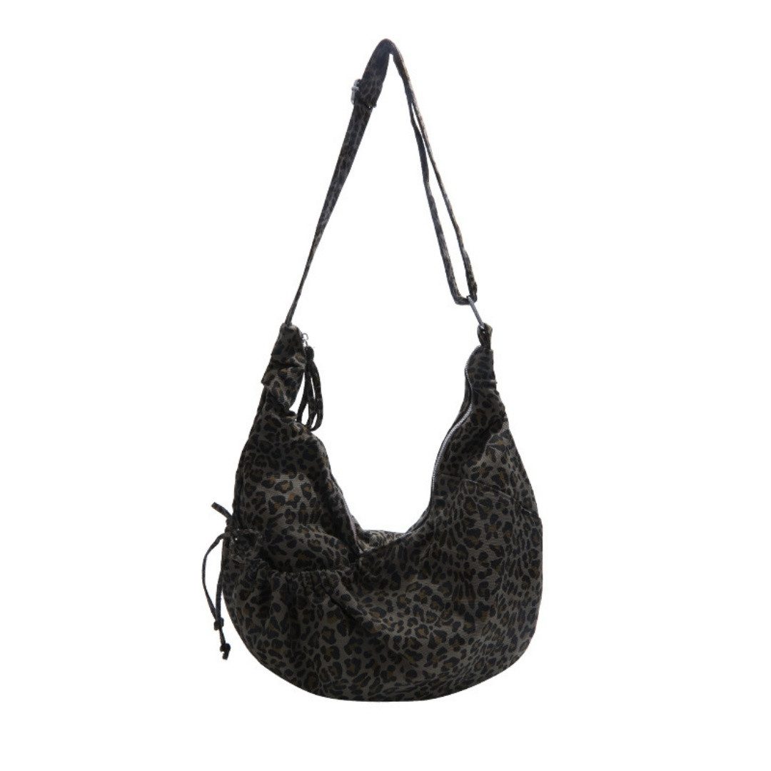 nsihing Schultertasche Crossbody Bag Damen Leopard Umhängetasche Halbmond Tasche Hobo Bag (Shopper Tasche Damen Retro Canvas Beuteltasche Stofftasche), für College Schule Arbeit Reisen Einkaufe