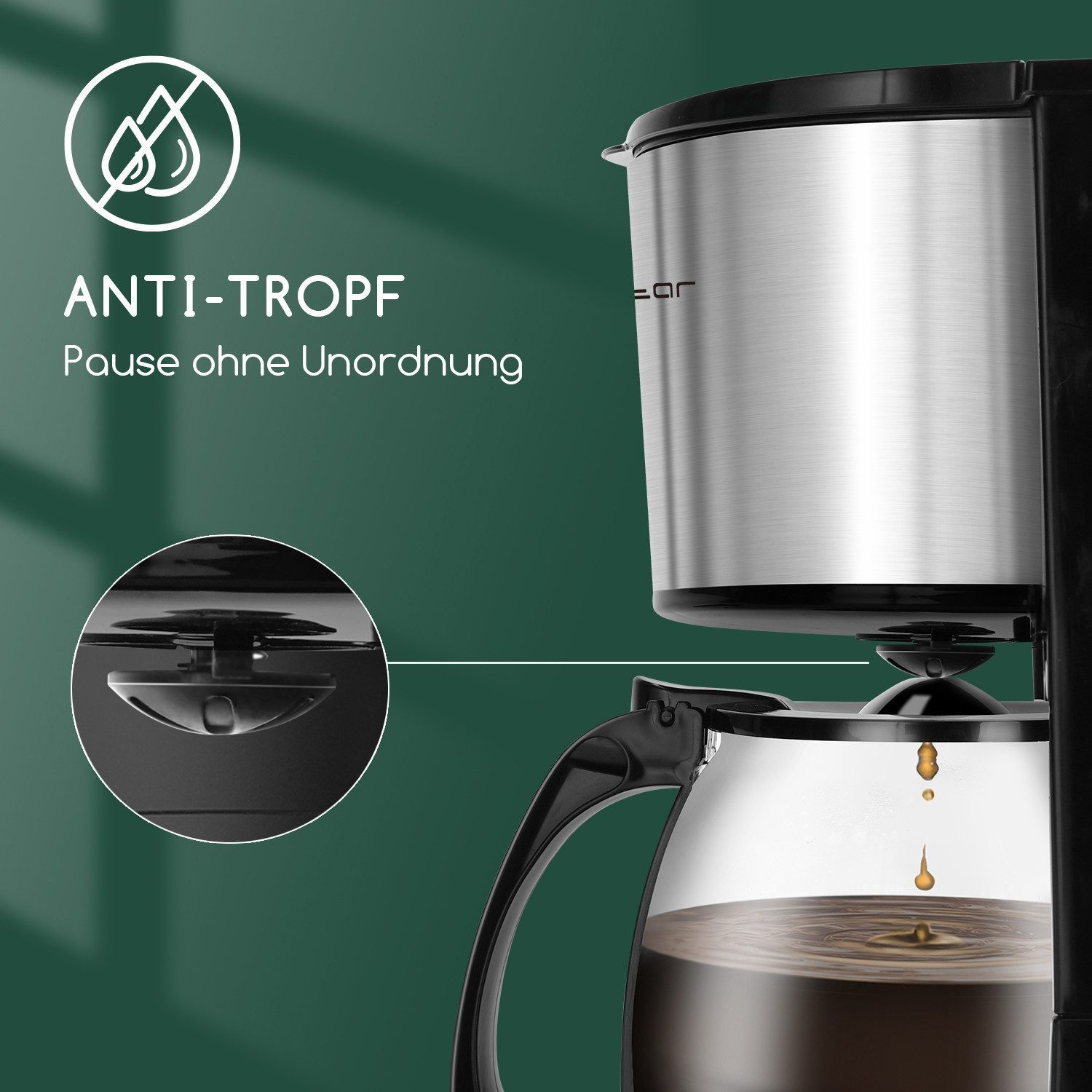 Aigostar Filterkaffeemaschine 1,5L Kaffeemaschine mit programmierbarer Timer/ Elektrisch Milchaufschäumer 500W, Korbfilter, 24H Timer, 40 Mins Warmhaltefunktion, Tropf-Stopp