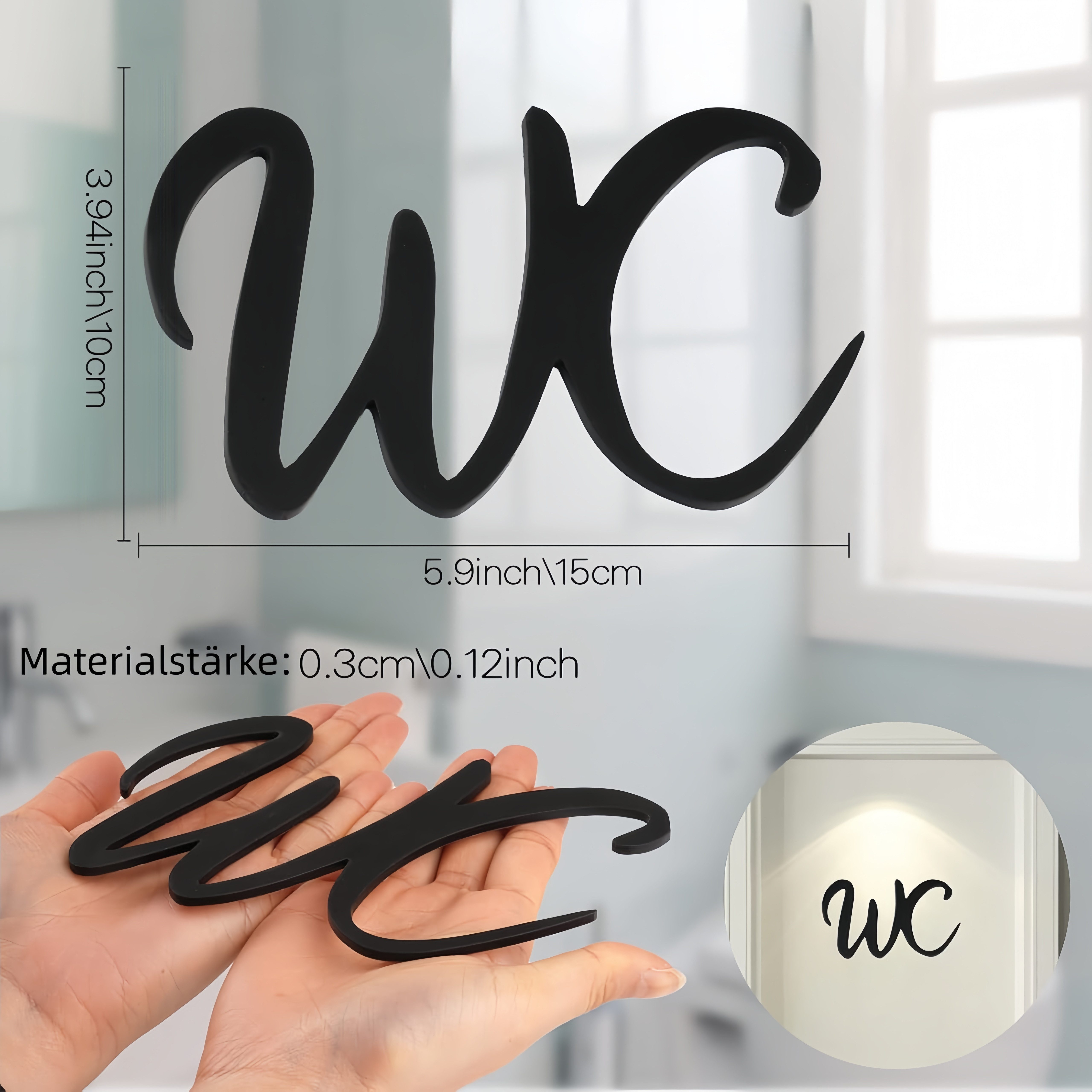 FOUORTUNATE-BEE Hinweisschild Selbstklebendes WC-Schild aus Acryl für Türen, Modernes Badezimmer-Symbol aus Acryl – Bild 2 von 5