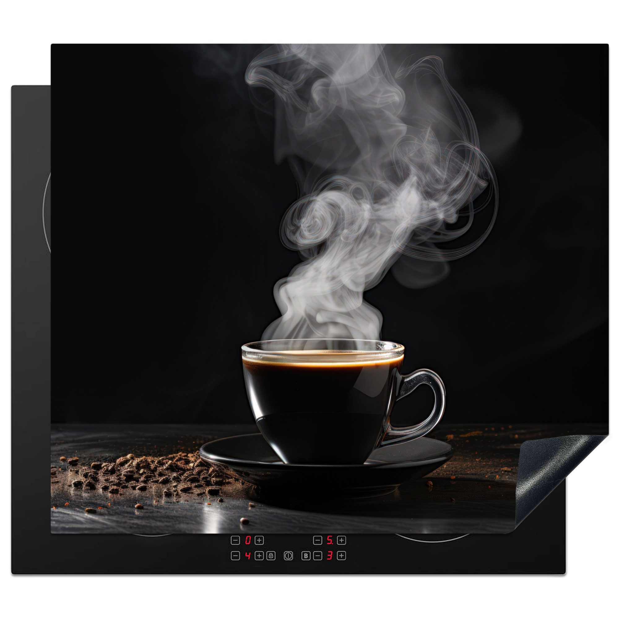 MuchoWow Herd-Abdeckplatte Schwarz - Kaffee, Vinyl, (1 tlg), Ceranfeldabdeckung Küche, Herdabdeckplatte Einteilig, 60x52 cm