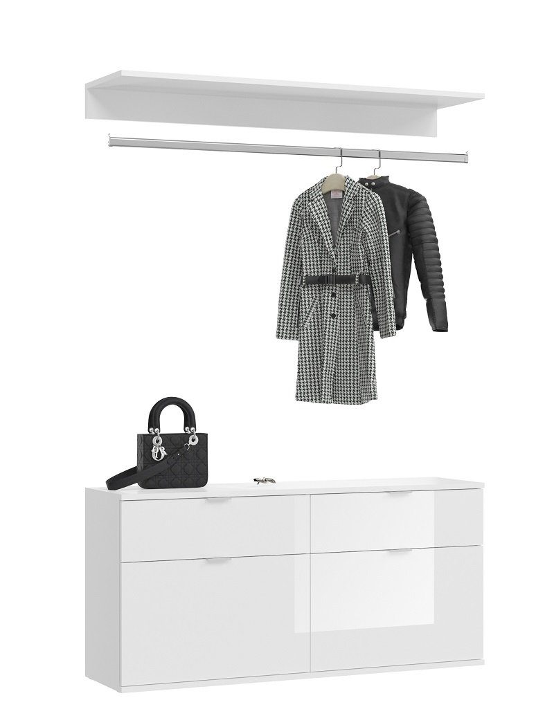 xonox.home Garderoben-Set Garderoben Set weiß Projekt FSC®-zertifiziertem / 3-teilig, Hochglanz X, (3-St), Spiegeltüren