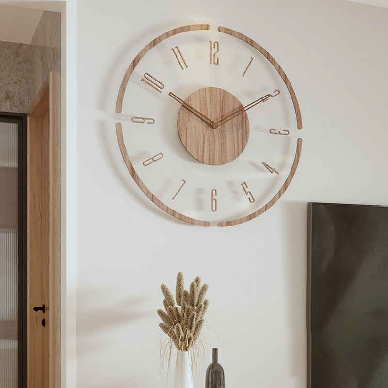 Sarfly Wanduhr Dekorative Stil-Wanduhr, Vintage-Holz-Heimdekoration, runde Wanduhr (durchbrochenes Design,Uhr für Wohnzimmer-Dekor, geräuschlos)