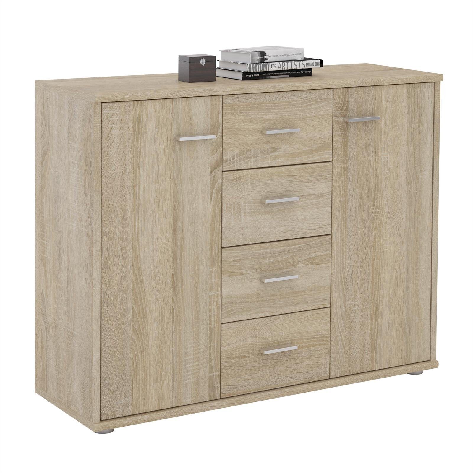 CARO-Möbel Highboard JAMIE, Sideboard Sonoma Eiche Kommode Büromöbel High Mehrzweckschrank Akten