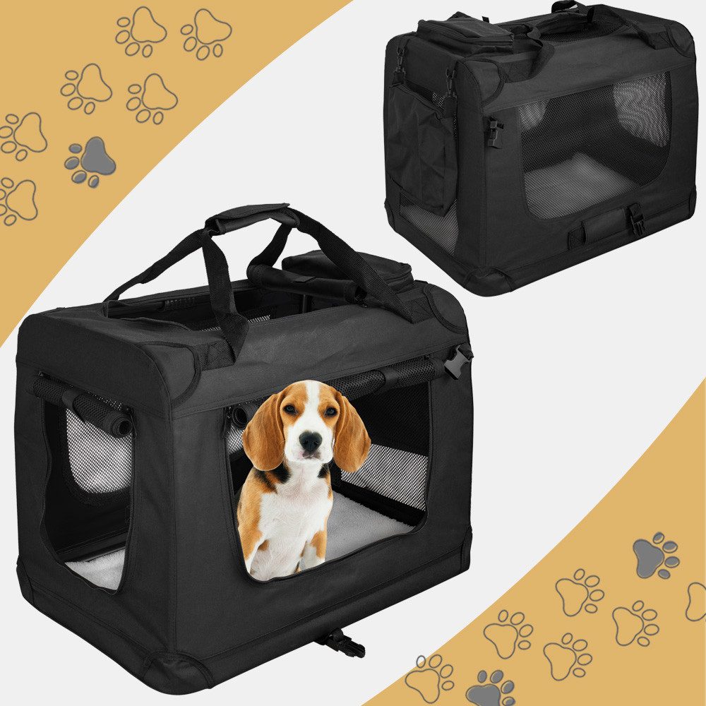 Petigi Tiertransporttasche Transportbox Faltbar Faltbox Hund Transporttasche Schwarz S-XXXXL