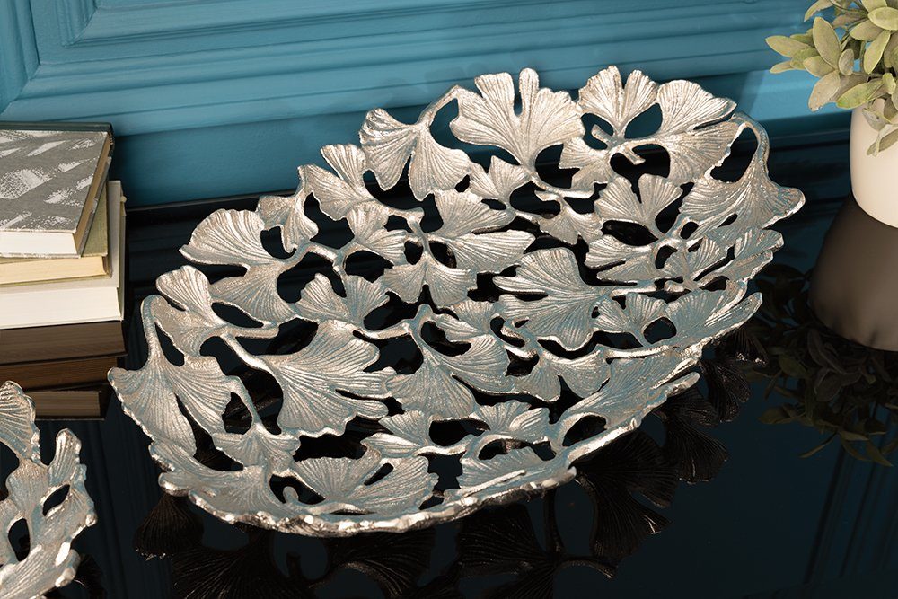 riess-ambiente Dekoschale GINKGO LEAFS 50cm silber (Einzelartikel, 1 St), Wohnzimmer · Schale · Handarbeit · Boho