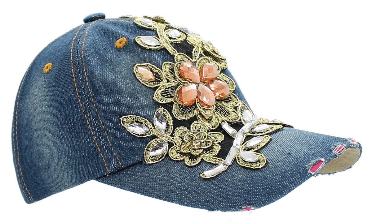 Fordern Sie den niedrigsten Preis heraus! dy_mode Baseball Kappe mit Schirmmütze Cap K003-Jeansblau mit Glitzer Cap Strasssteinen Baseball Damen One Size