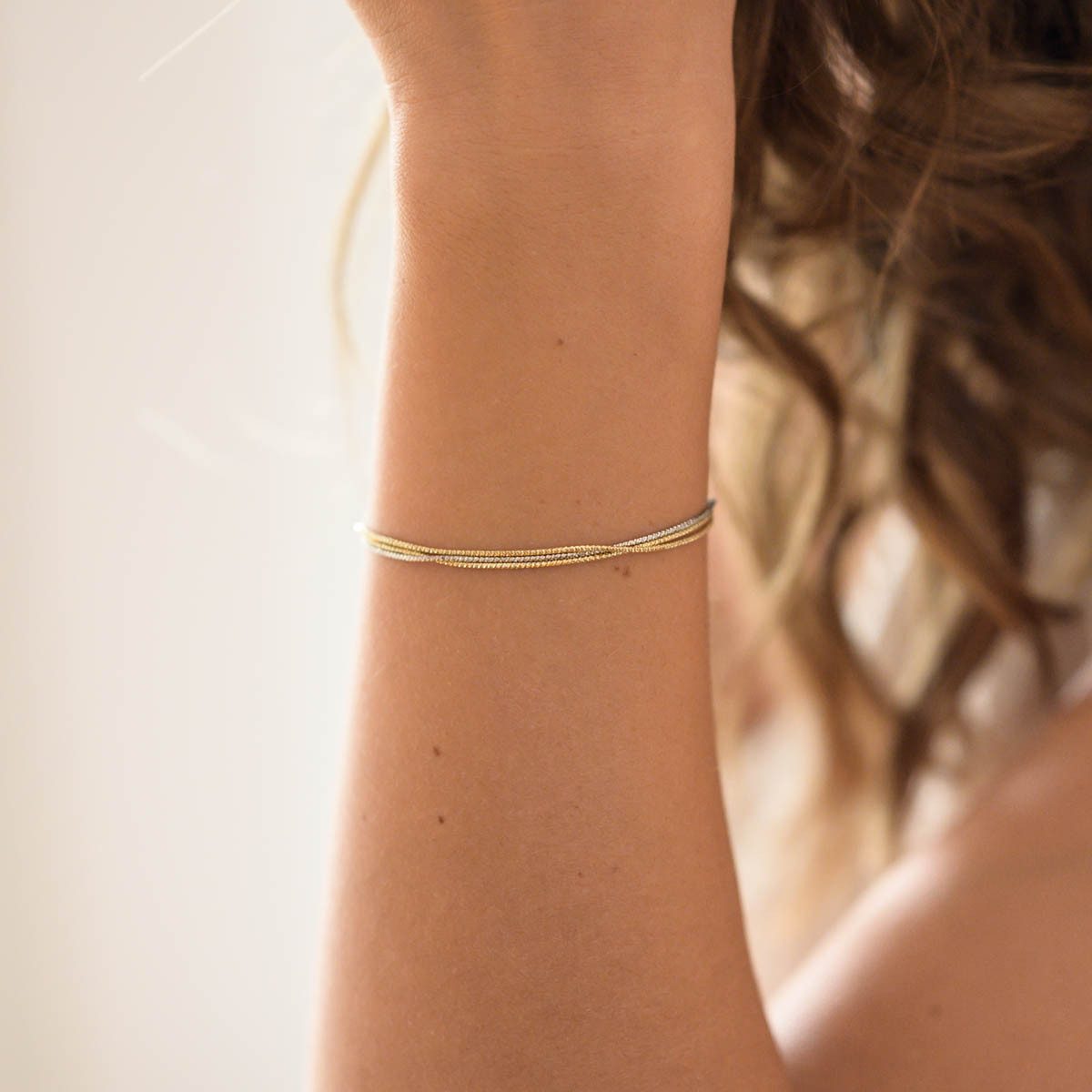 Materia Armkette Damen Silber Gold Bicolor mehrreihig SA-128, Sterlingsilber, teilvergoldet