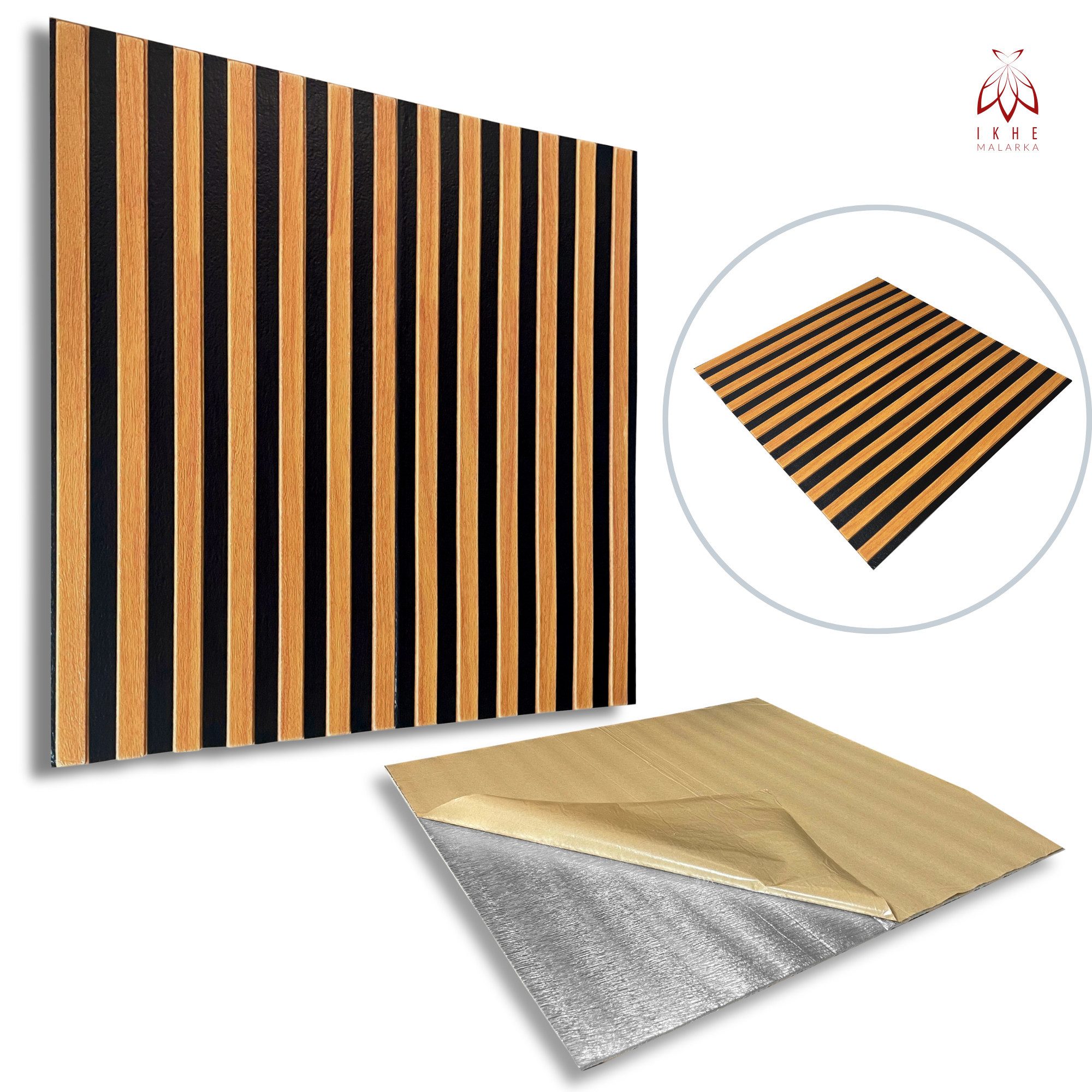 IKHEMalarka Wandpaneel Qualitätsgünstige Selbstklebende Lamellen Optik aus PE-Schaum, BxL: 66,5x67 cm, 0,44 qm, 66,5x66,5cm 5mm Stärke - Leicht & Flexibel