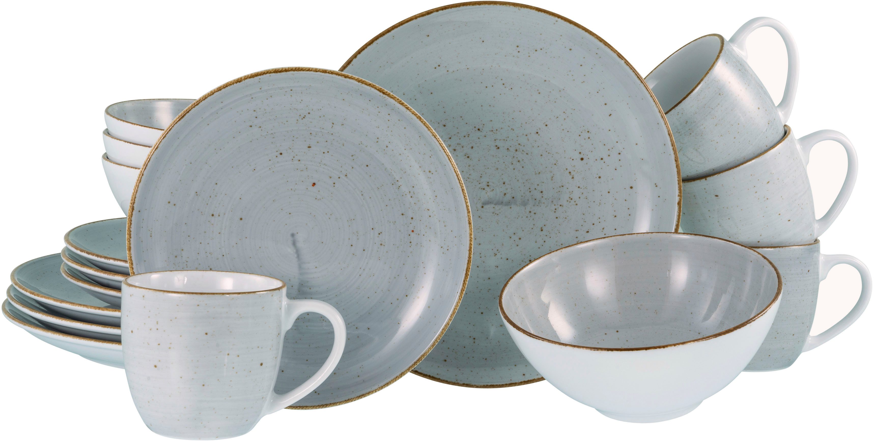 CreaTable Kombiservice Vintage Nature, Service 16-tlg. (16-tlg), 4 Personen, Porzellan, Naturverbundenes Design, Handgemalt