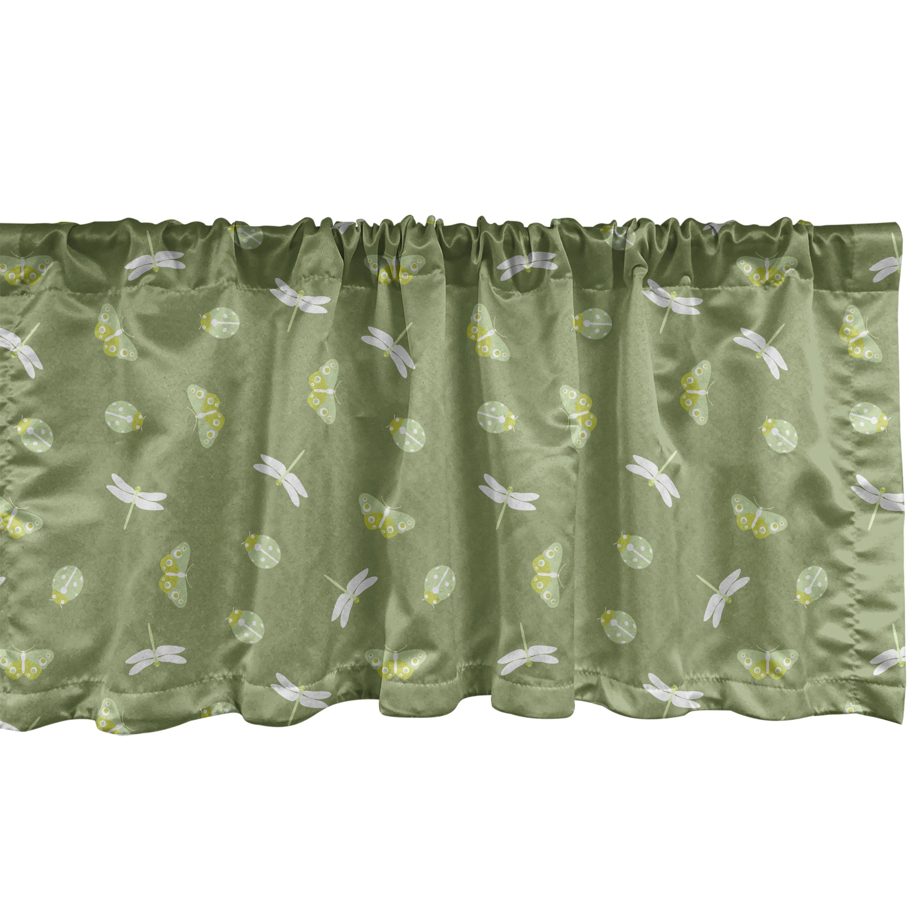 Scheibengardine Vorhang Volant für Küche Schlafzimmer Dekor mit Stangentasche, Abakuhaus, Microfaser, Libelle Insekten Vintage Style