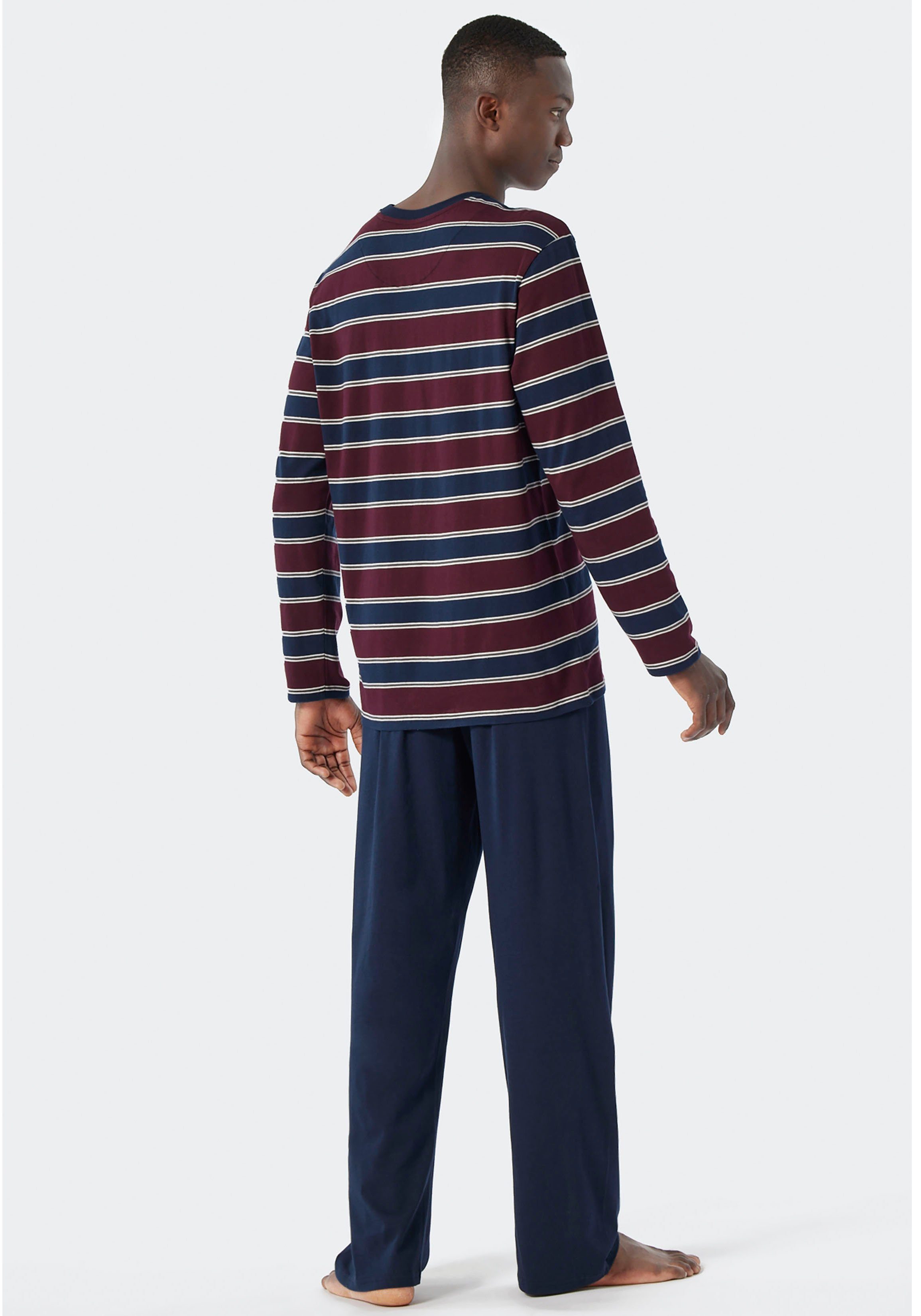 Schiesser Pyjama (2 1 mit gestreiftem burgund Oberteil Stück) tlg