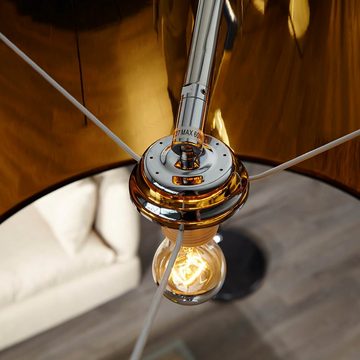 Licht-Erlebnisse Stehlampe BANGO, ohne Leuchtmittel, Schwarze Standleuchte Chrom Gold retro Bogen verstellbar Wohnzimmer